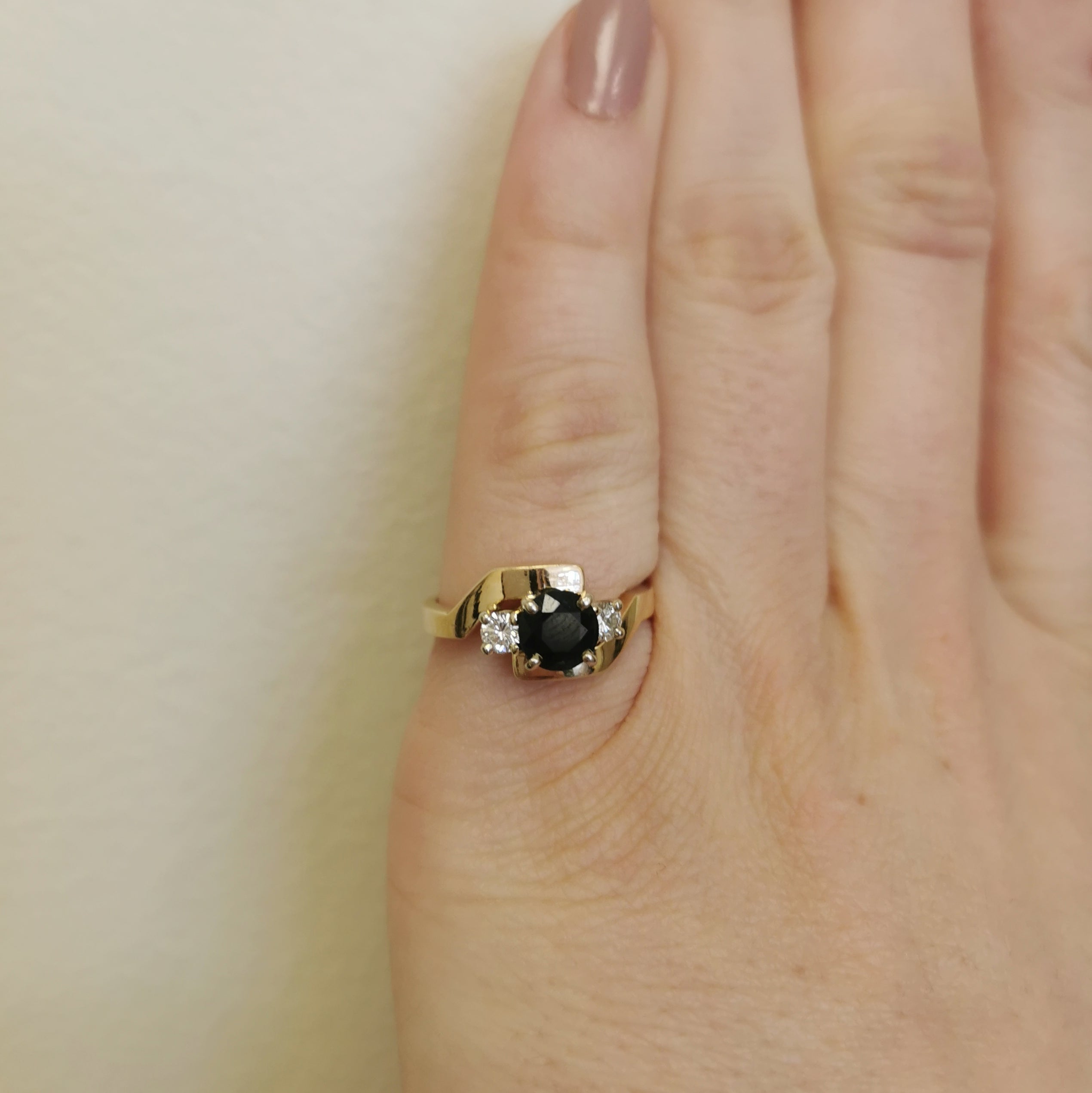 Geometric Bypass Teal Sapphire & Diamond Ring | 1.00ct, 0.18ctw | SZ 5.75 |