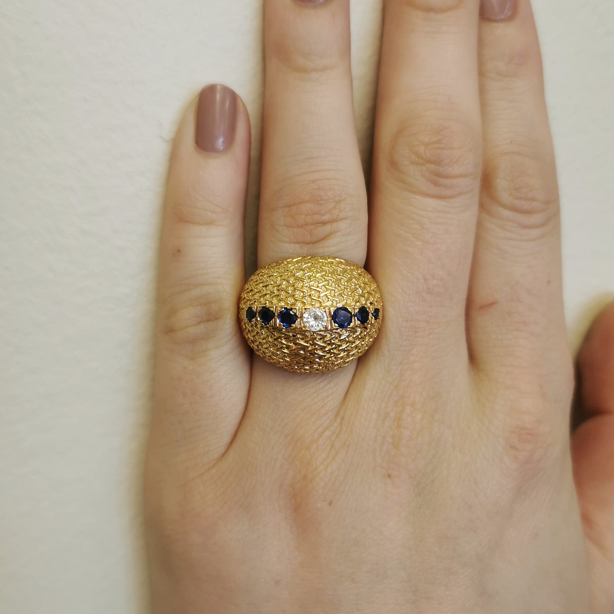 Blue Sapphire & Diamond Weave Textured Cocktail Ring | 0.48ctw, 0.16ct | SZ 6.5 |
