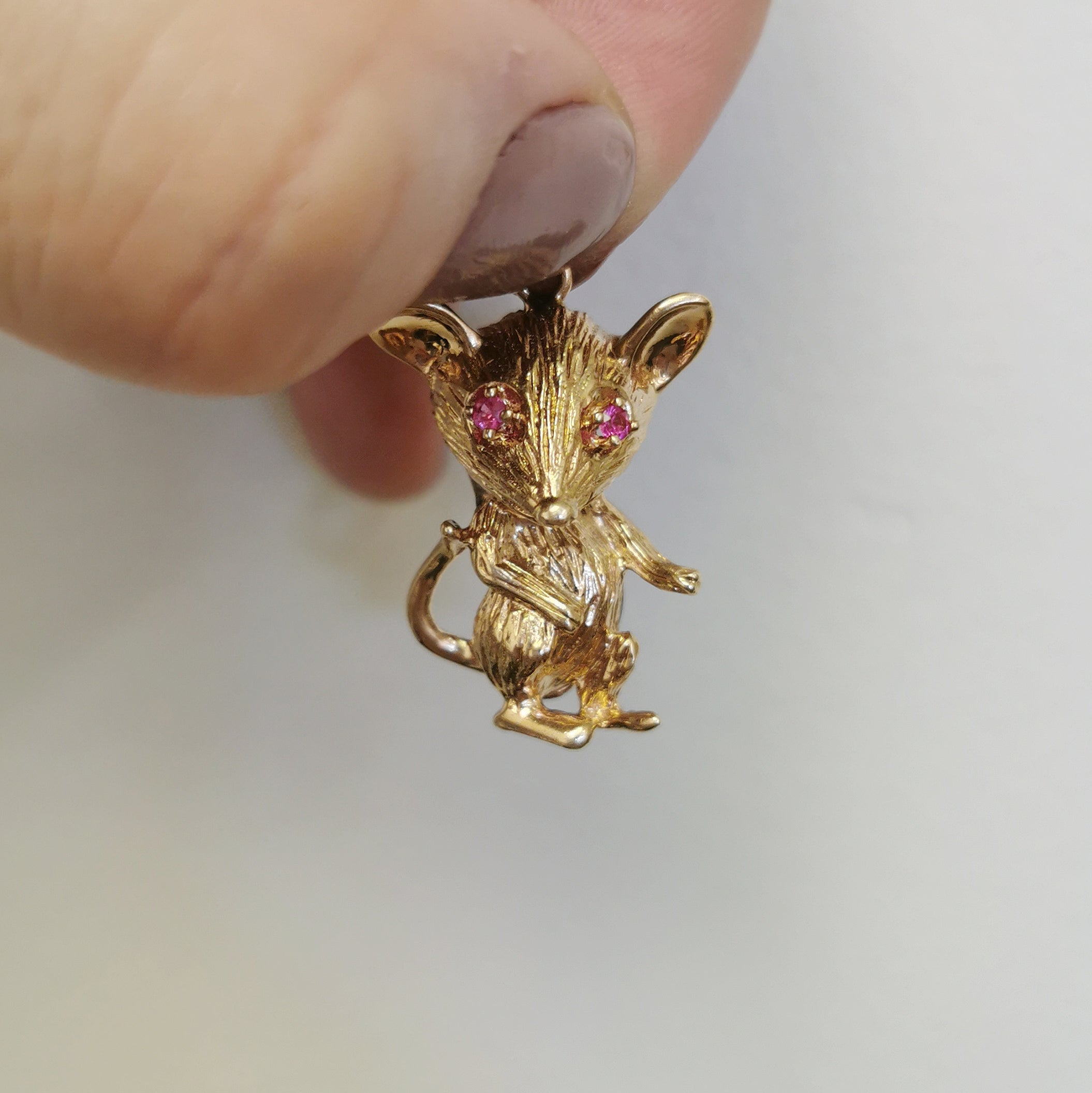Synthetic Ruby Eyed Mouse Pendant | 0.07ctw |