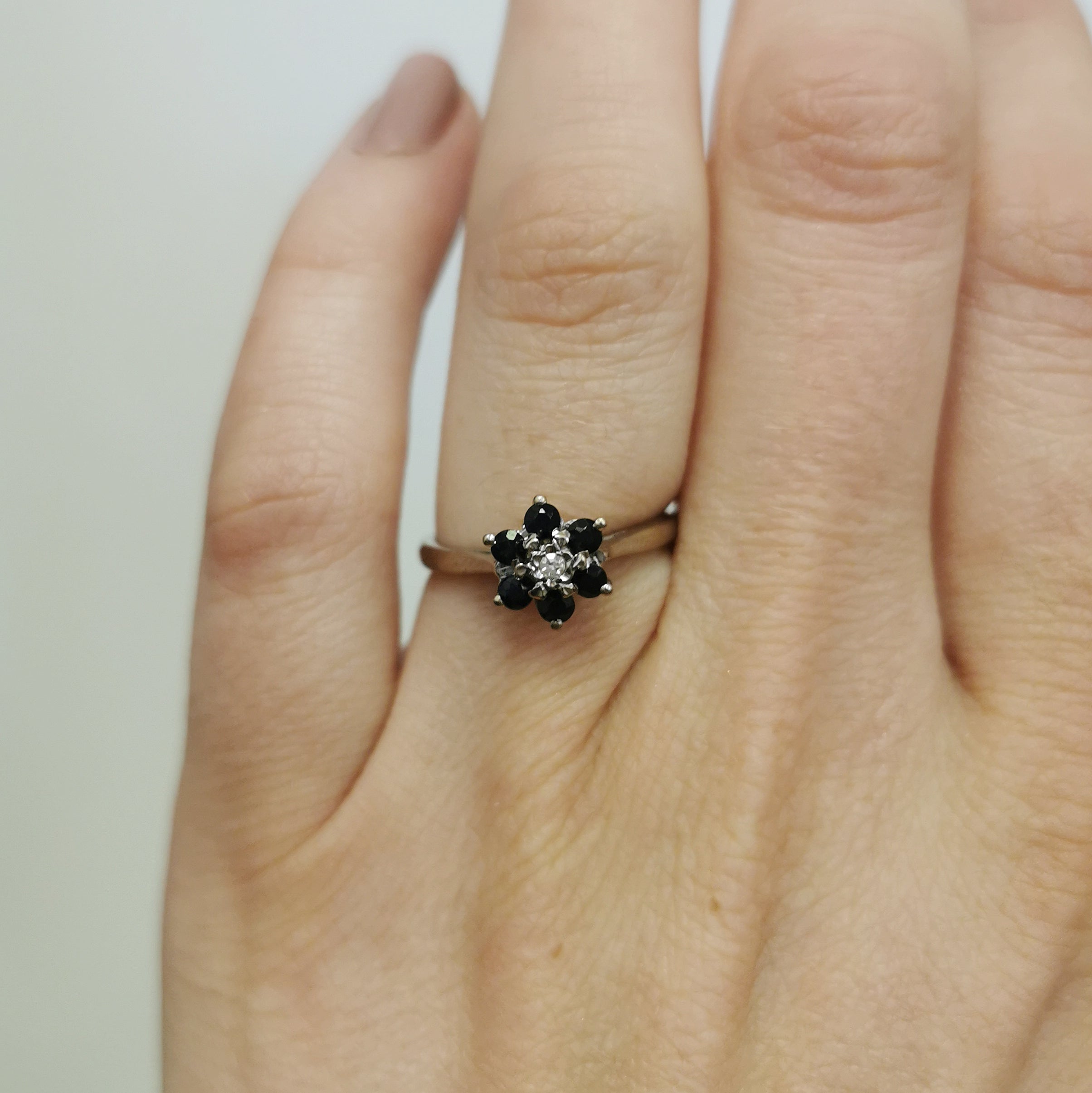 Blue Sapphire & Diamond Floral Cluster Ring | 0.42ctw, 0.02ct | SZ 6.5 |