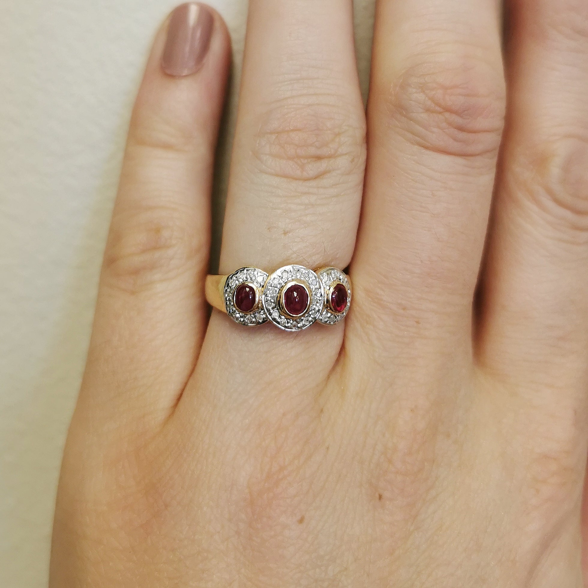 Three Stone Ruby & Diamond Ring | 0.45ctw, 0.14ctw | SZ 6.75 |