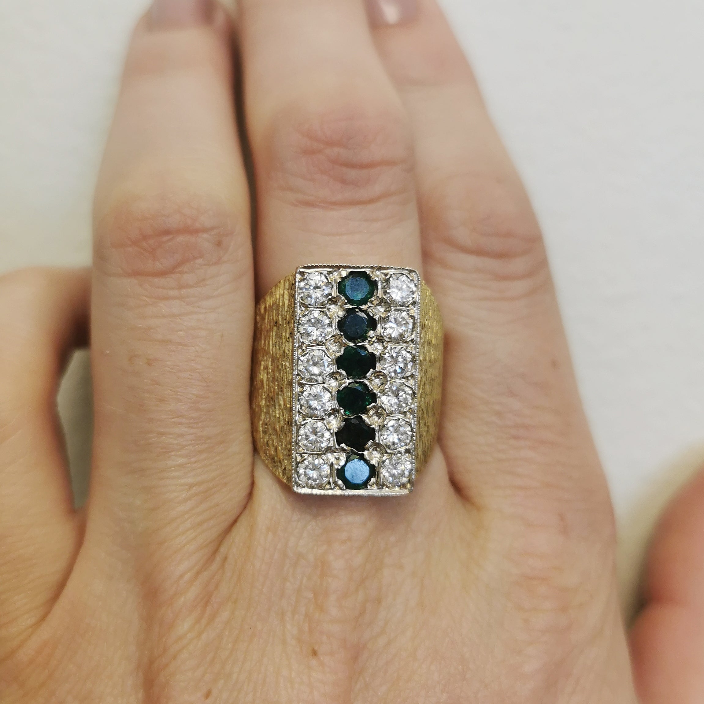Heavy Emerald & Diamond Vertical Bar Ring | 1.80ctw, 0.90ctw | SZ 9.75 |