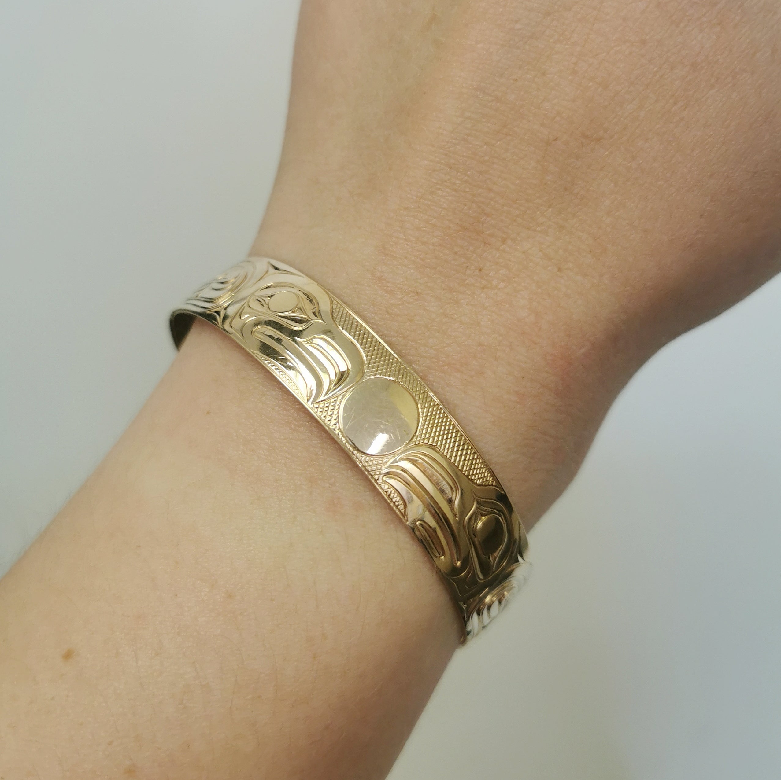 Hand Carved Raven & Eagle Indigenous Art Bangle | 7" |