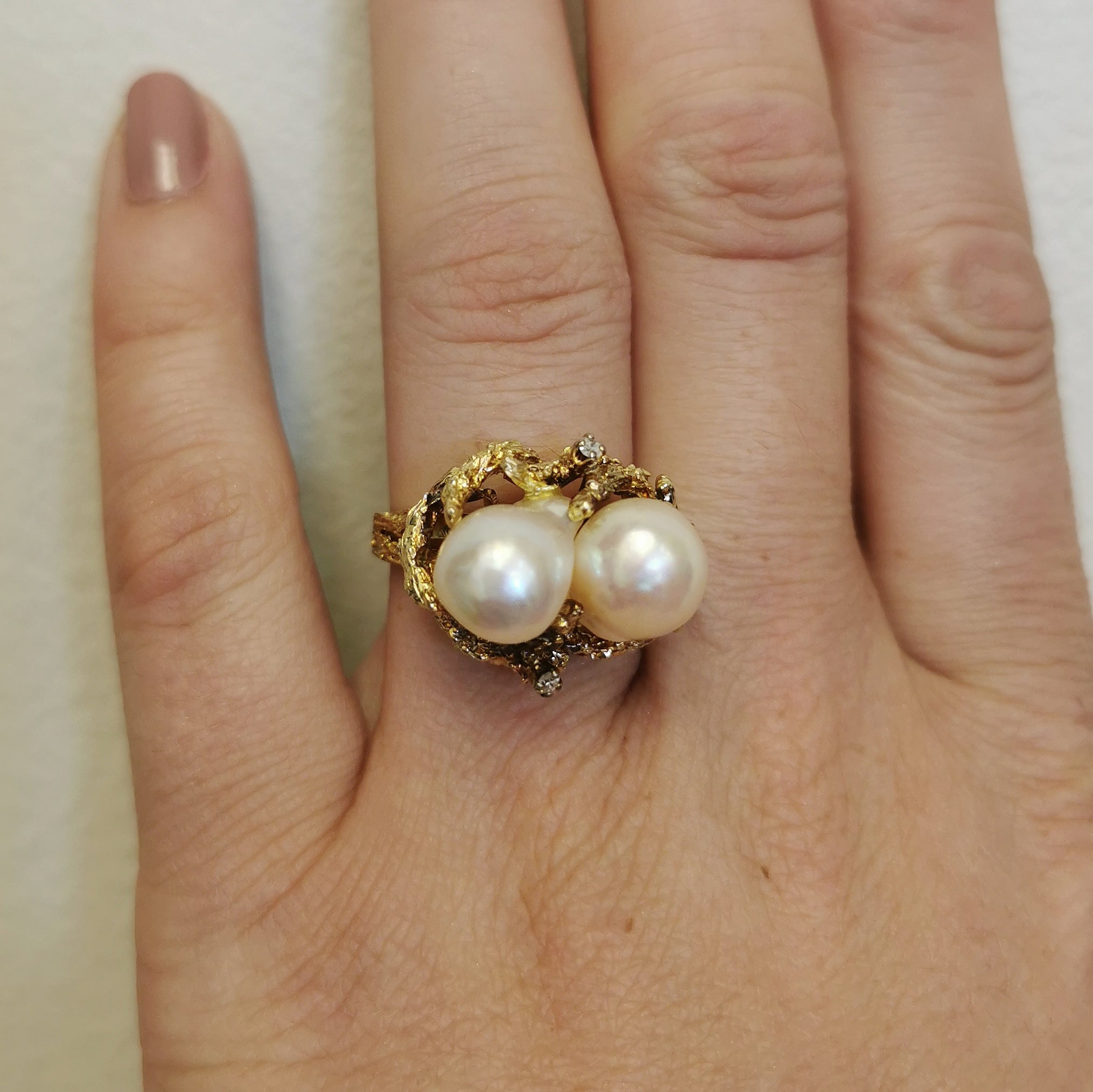 Pearl & Diamond Organic Cocktail Ring | 12.00ctw, 0.04ctw | SZ 8 |
