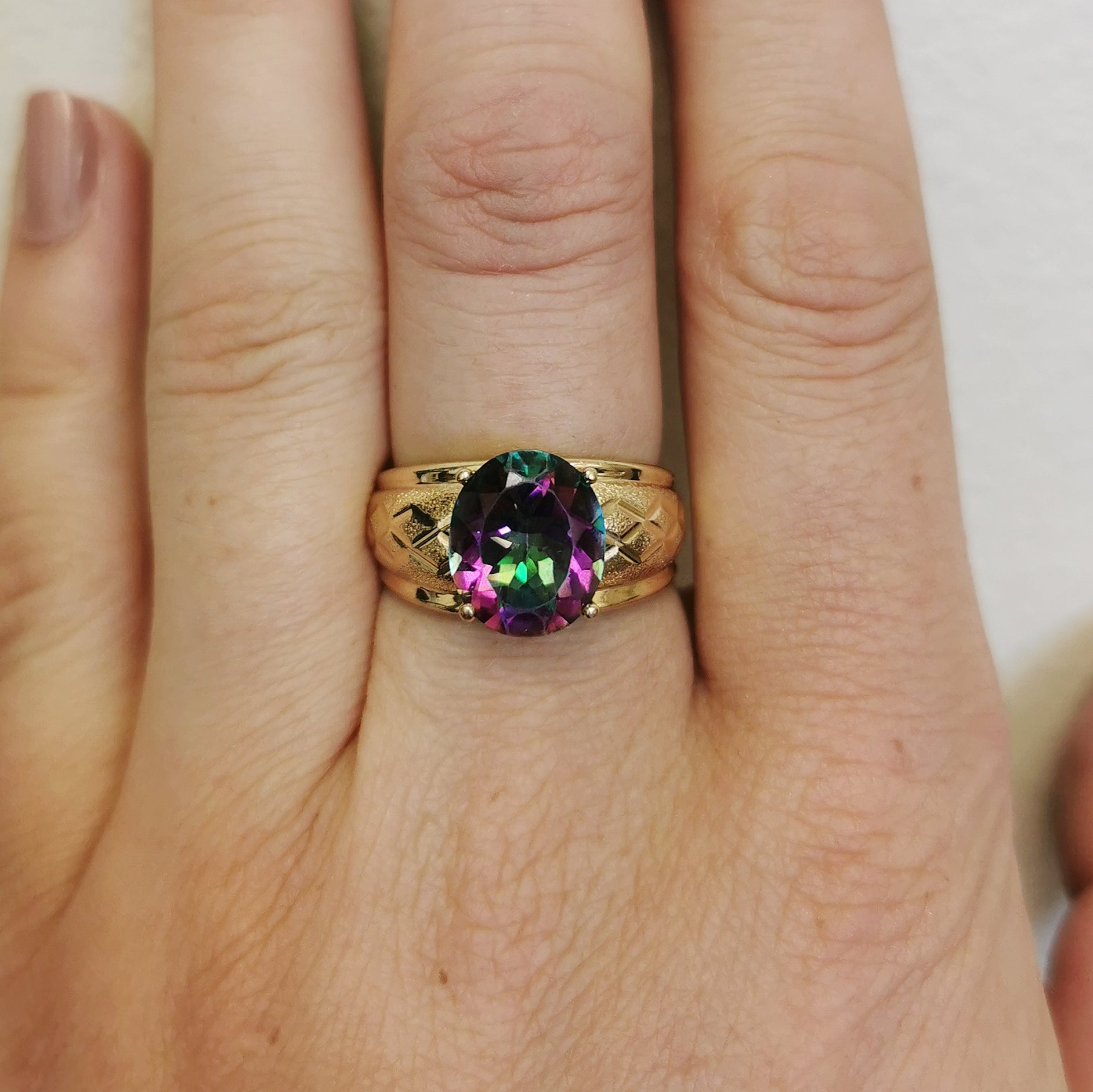 Solitaire Oval Mystic Topaz Ring | 5.40ct | SZ 8.5 |