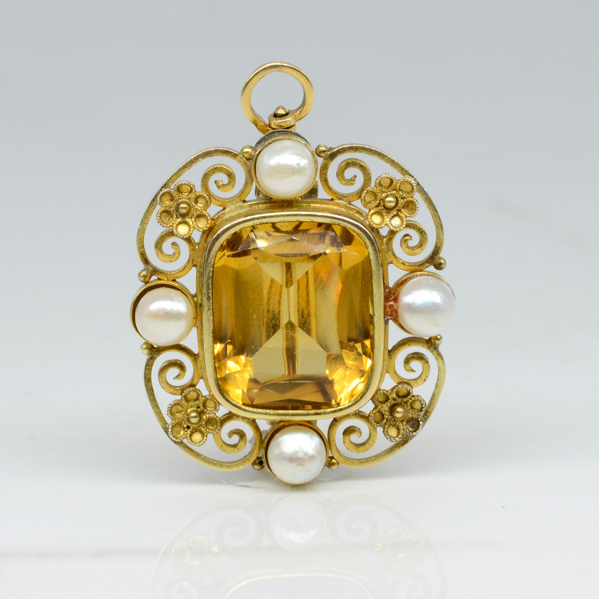 Convertible Citrine & Pearl Brooch/Pendant | 10.90ct |