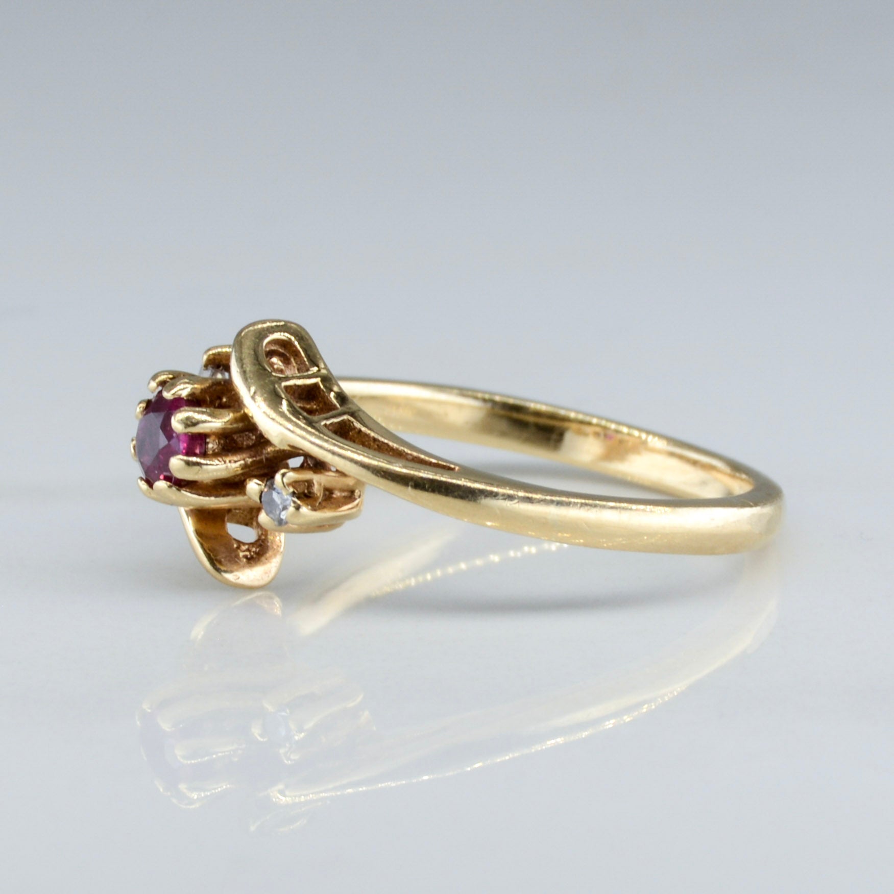 Synthetic Ruby & Diamond Bypass Ring | 0.13ct | SZ 4.5 |