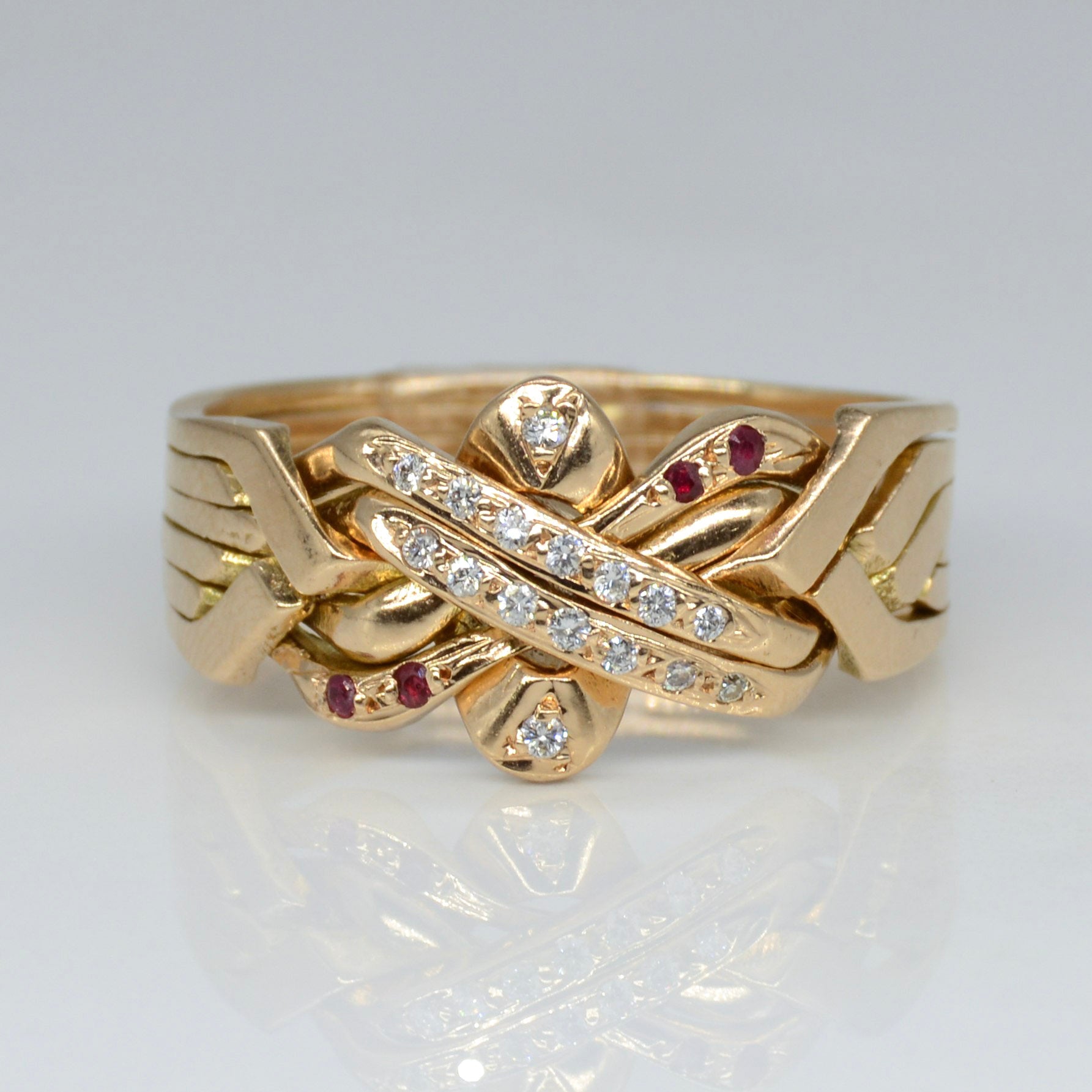 Diamond & Ruby Six Band Puzzle Ring | SZ 13.75 |