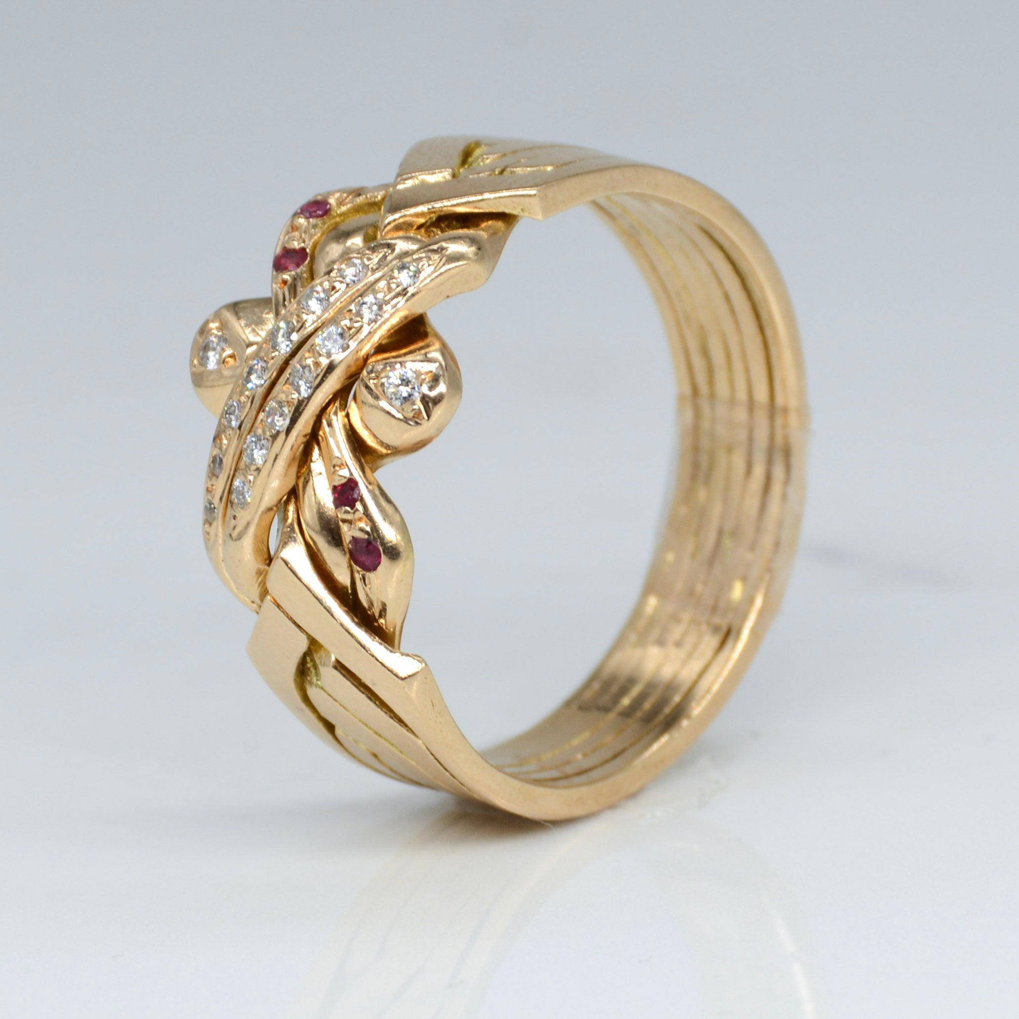 Diamond & Ruby Six Band Puzzle Ring | SZ 13.75 |