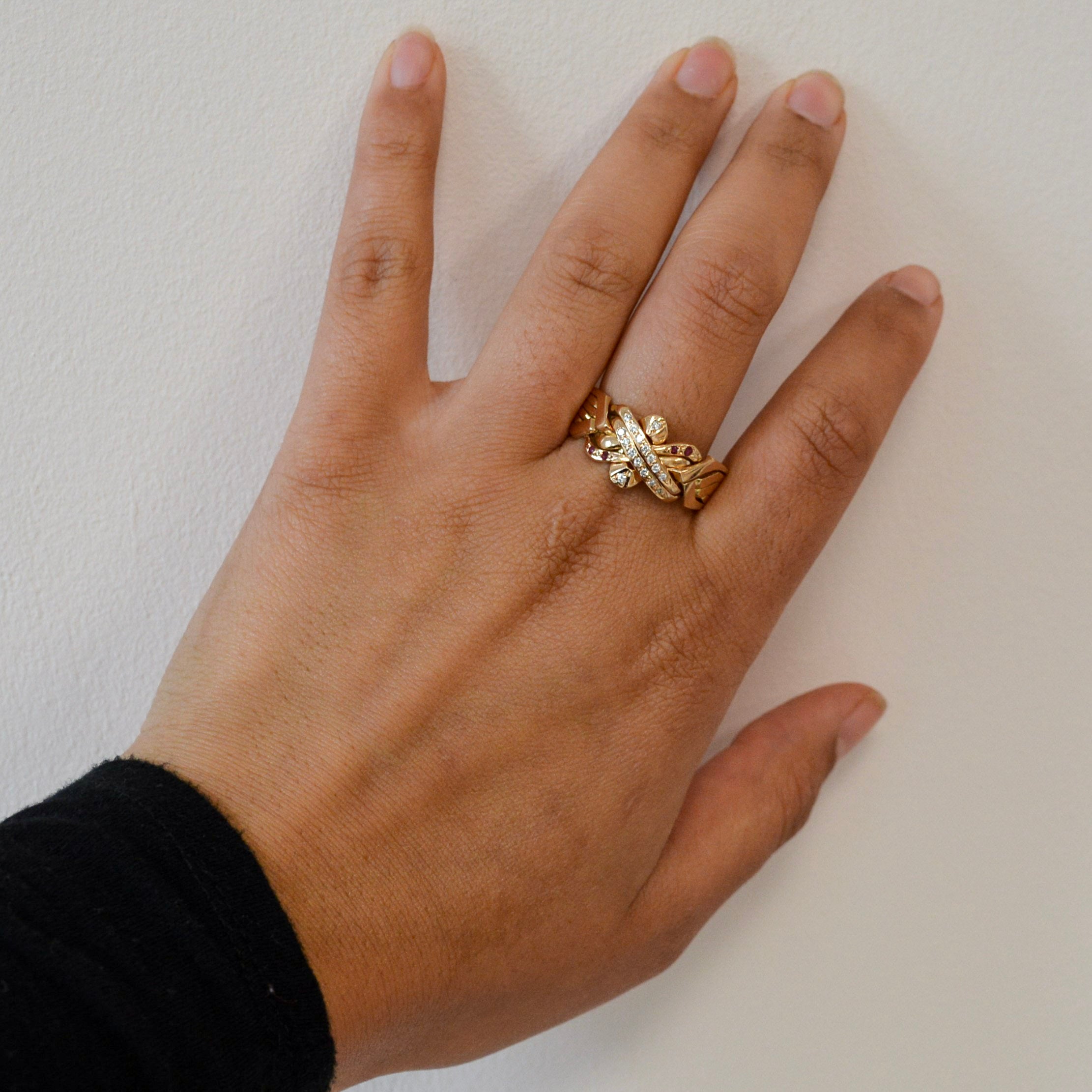 Diamond & Ruby Six Band Puzzle Ring | SZ 13.75 |