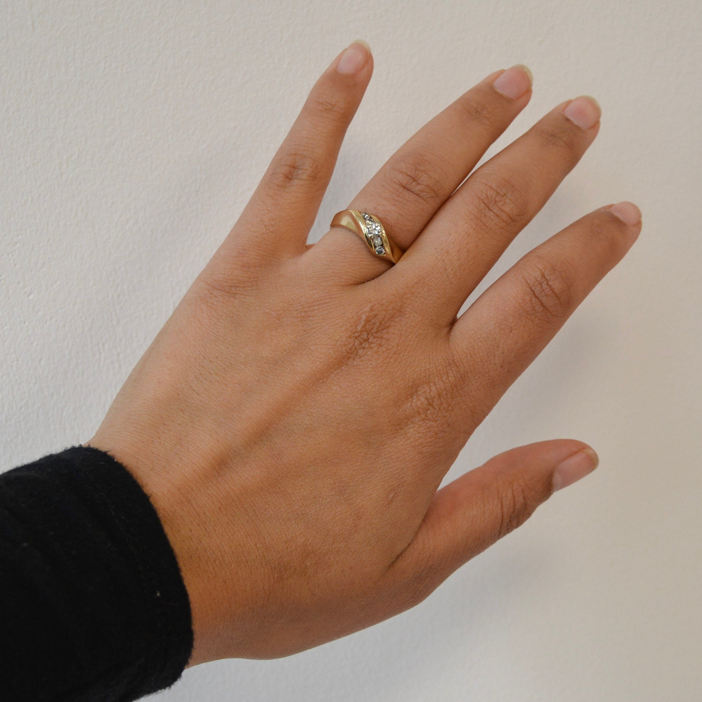 Yellow Gold Channel Set Diamond Bypass Ring | SZ 8.5 |