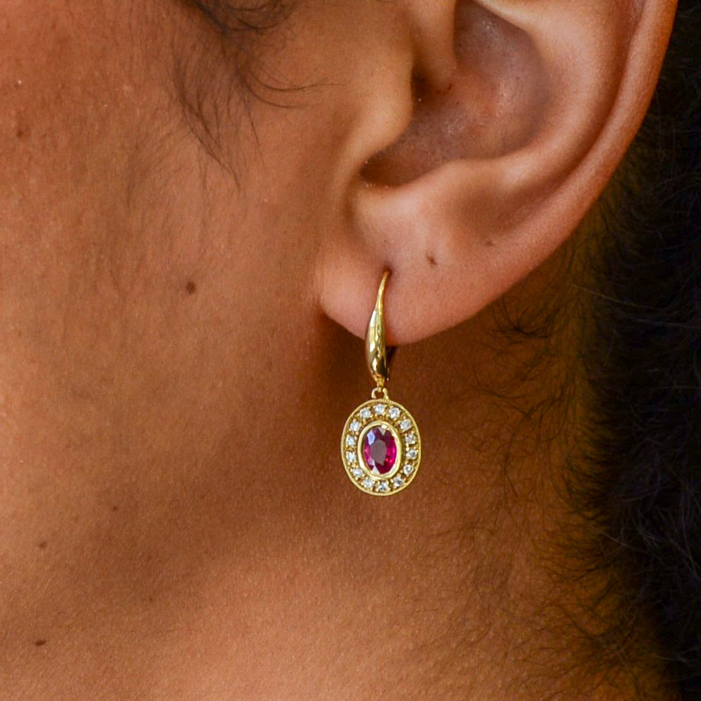18k Yellow Gold Ruby & Diamond Halo Set | 1.96ctw, 0.47ctw | 18" |