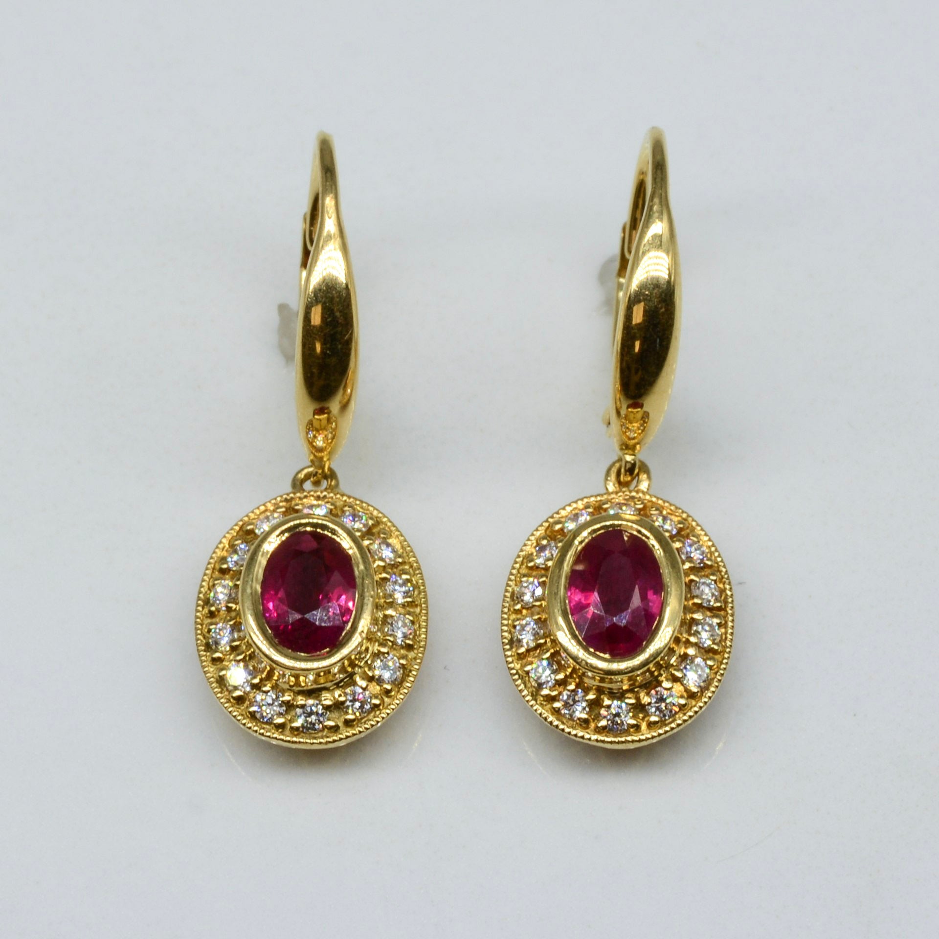18k Yellow Gold Ruby & Diamond Halo Set | 1.96ctw, 0.47ctw | 18" |