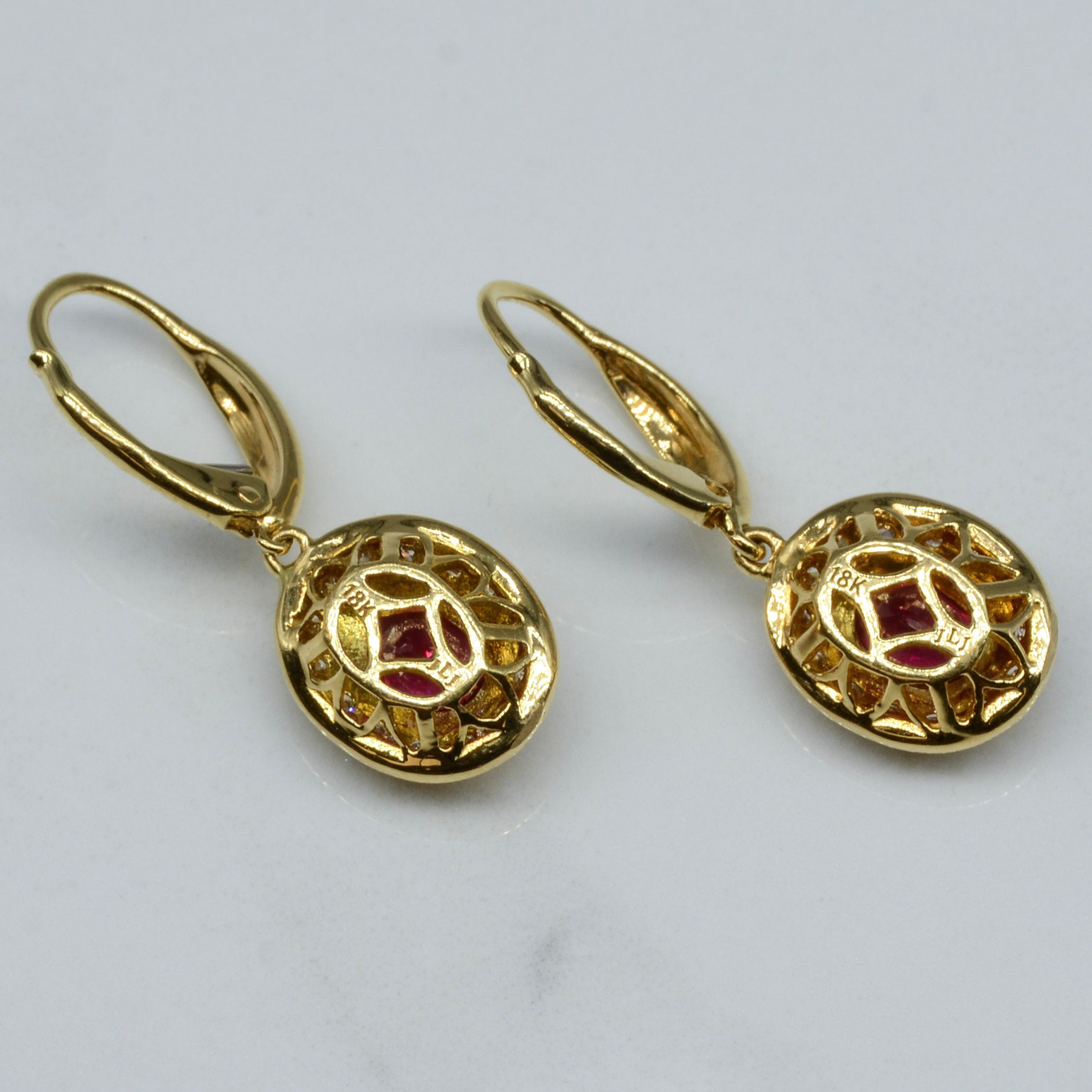 18k Yellow Gold Ruby & Diamond Halo Set | 1.96ctw, 0.47ctw | 18" |