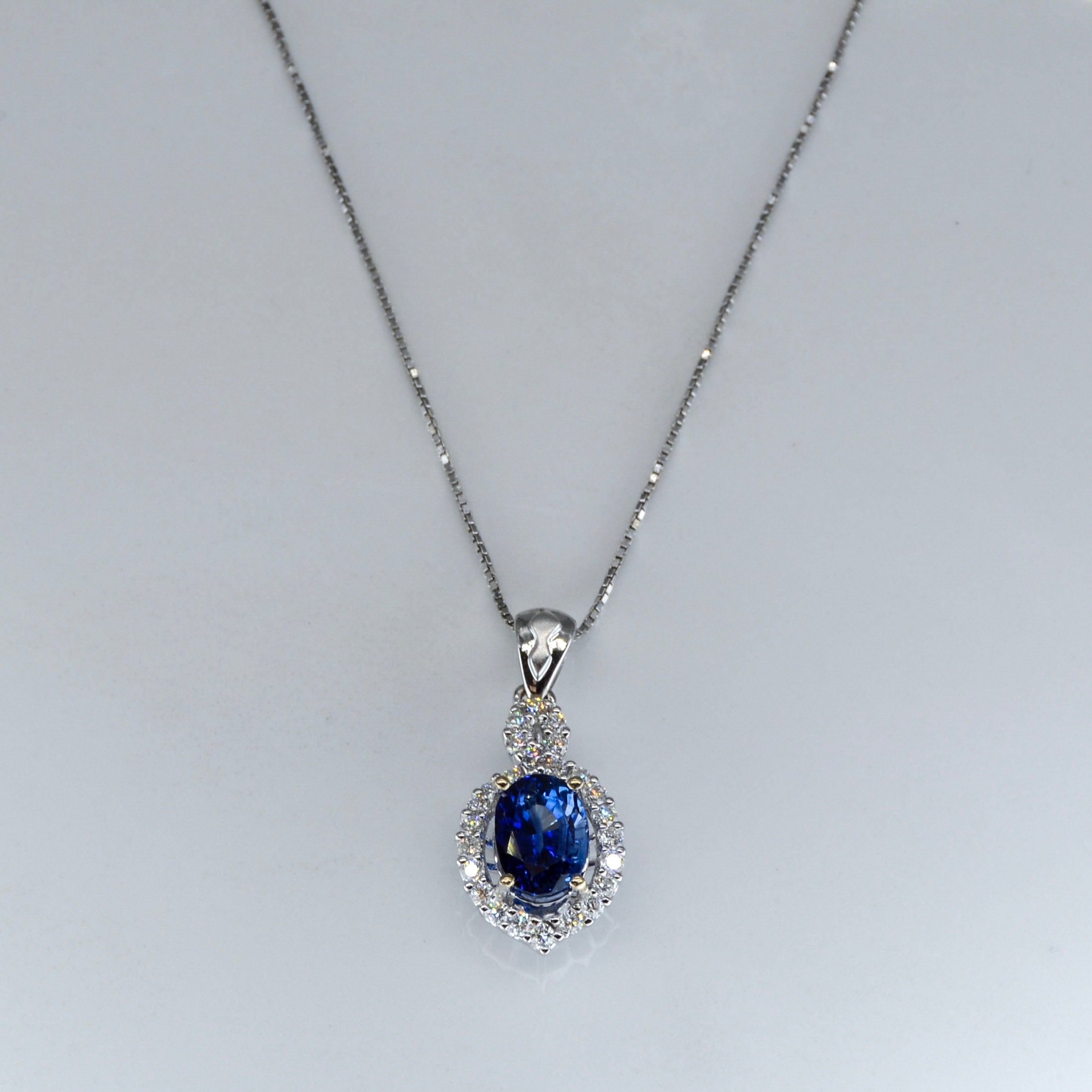 Sapphire & Diamond Halo Necklace | 1.45ct, 0.26ctw | 18" |