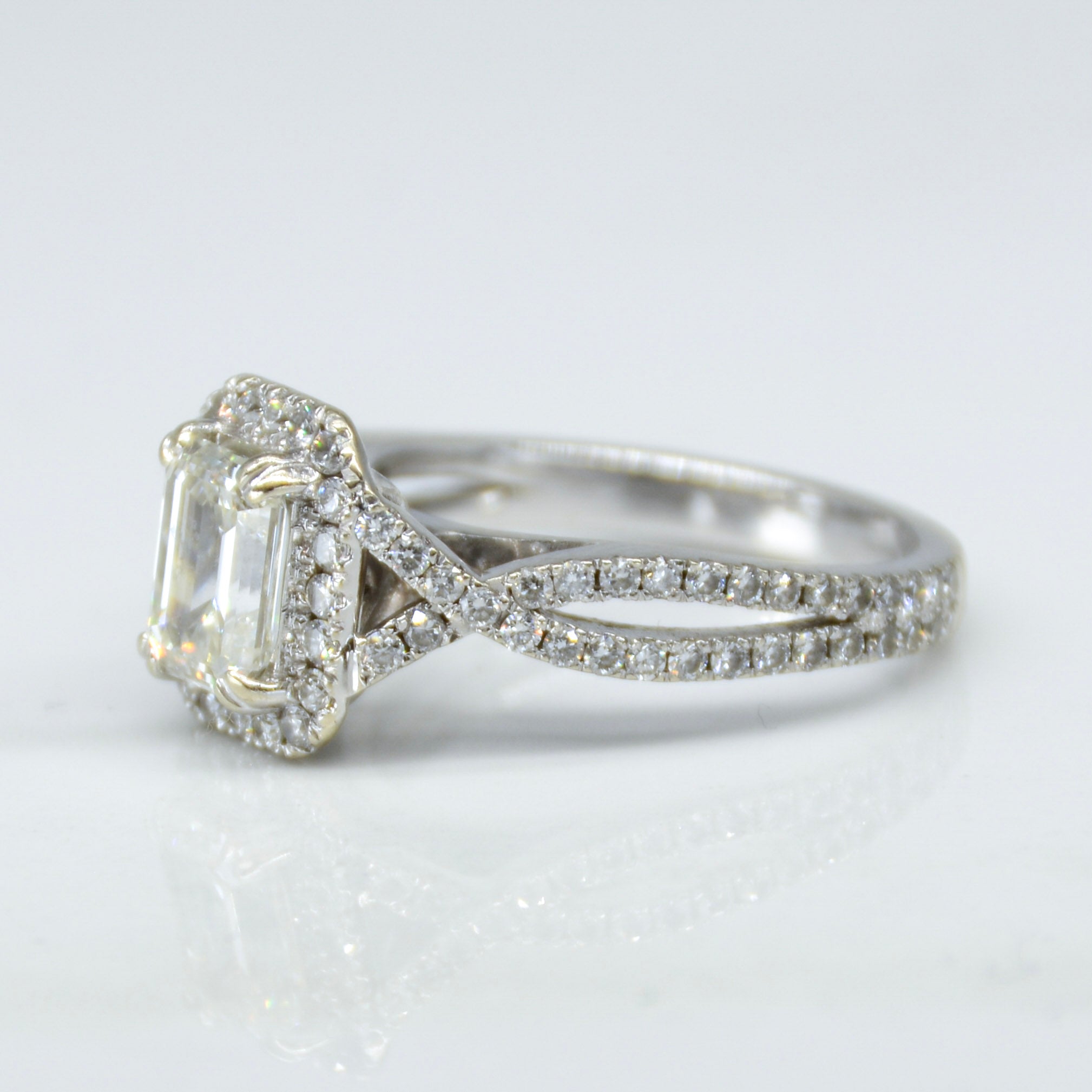 Emerald Cut Canadian Diamond Halo Engagement Ring | 1.79ctw | SZ 6 |