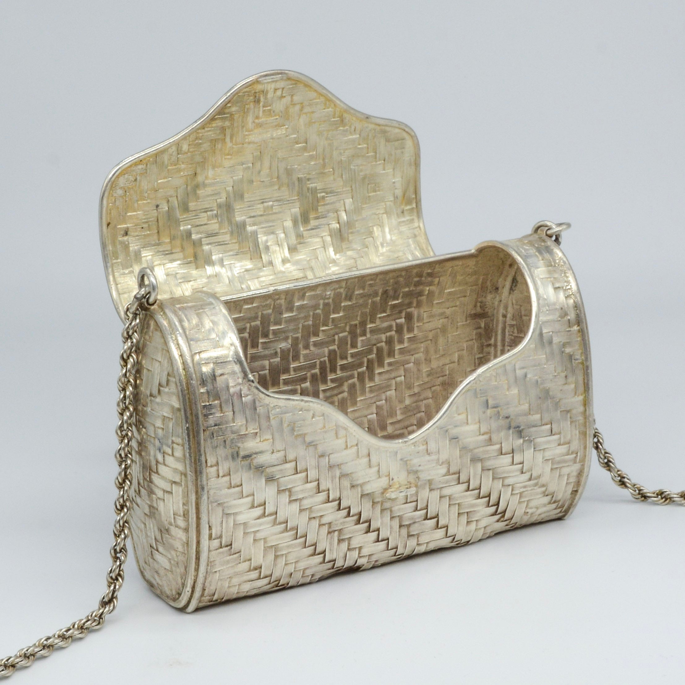 Sac à main tissé en argent sterling | 12,7 x 7,6 x 4,4 cm