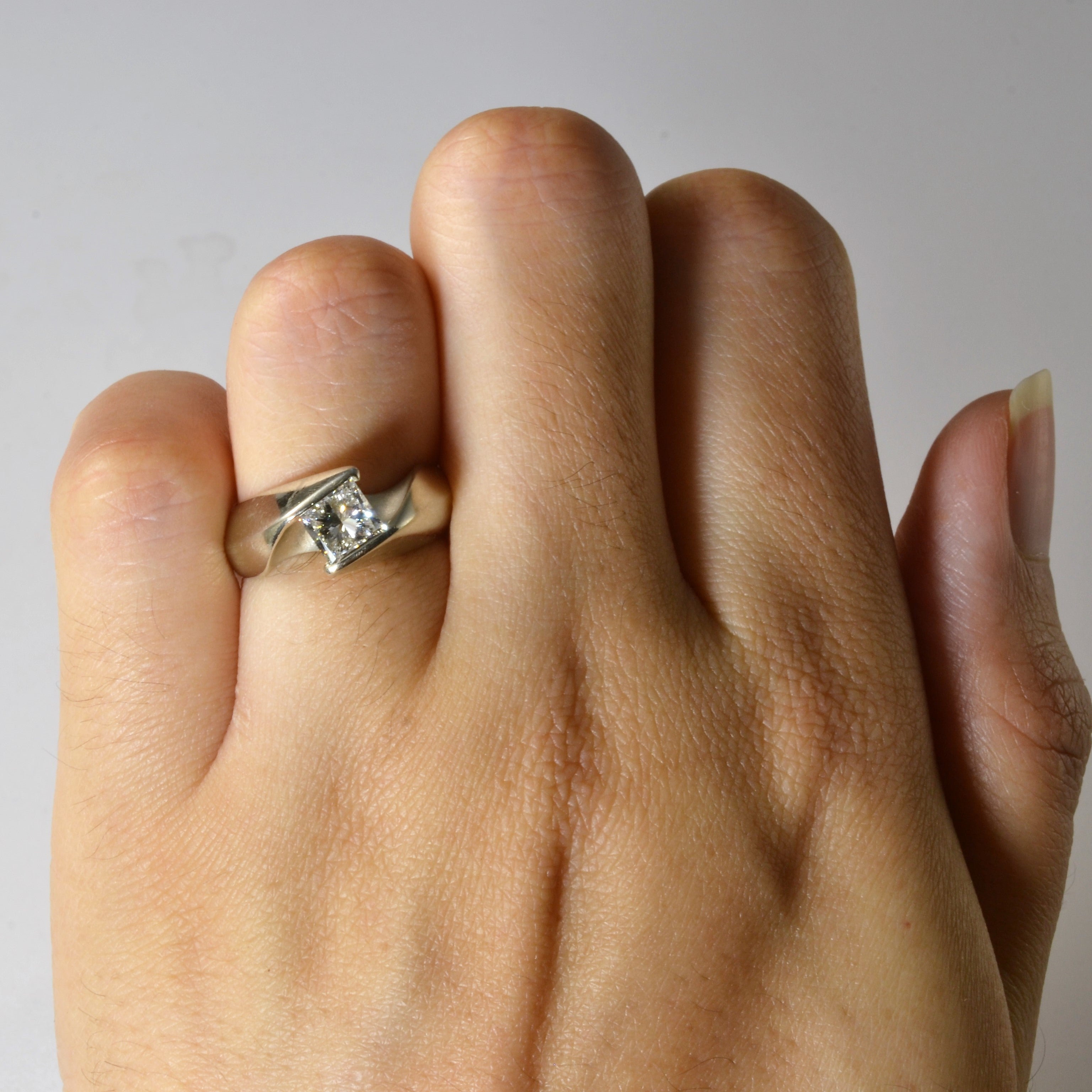 Solitaire Princess Cut Diamond Bypass Ring | 0.90ct VS2/SI1 I/J | SZ 4.75 |