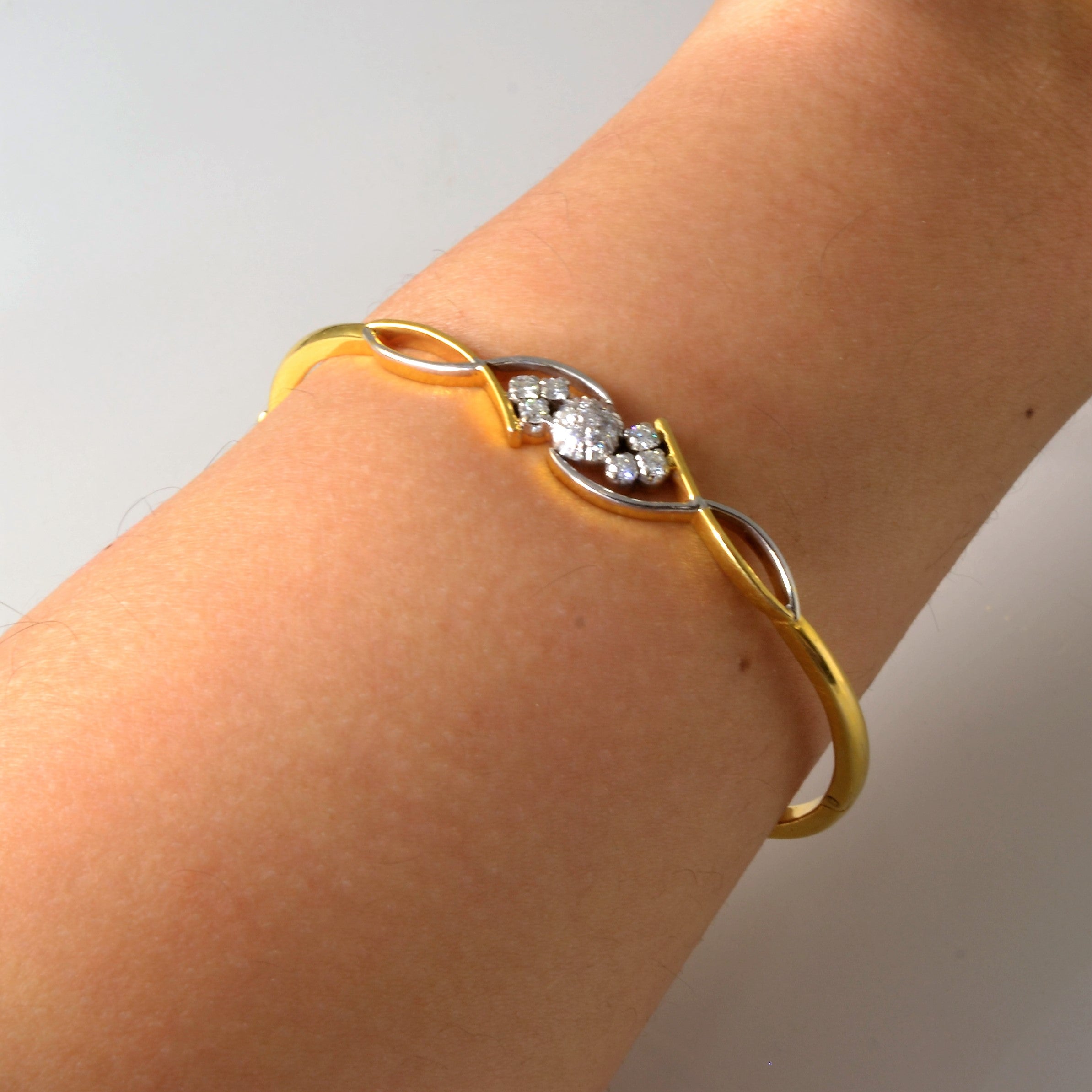 Two Tone Floral Diamond Crossover Bangle | 0.29ctw | 6.5" |