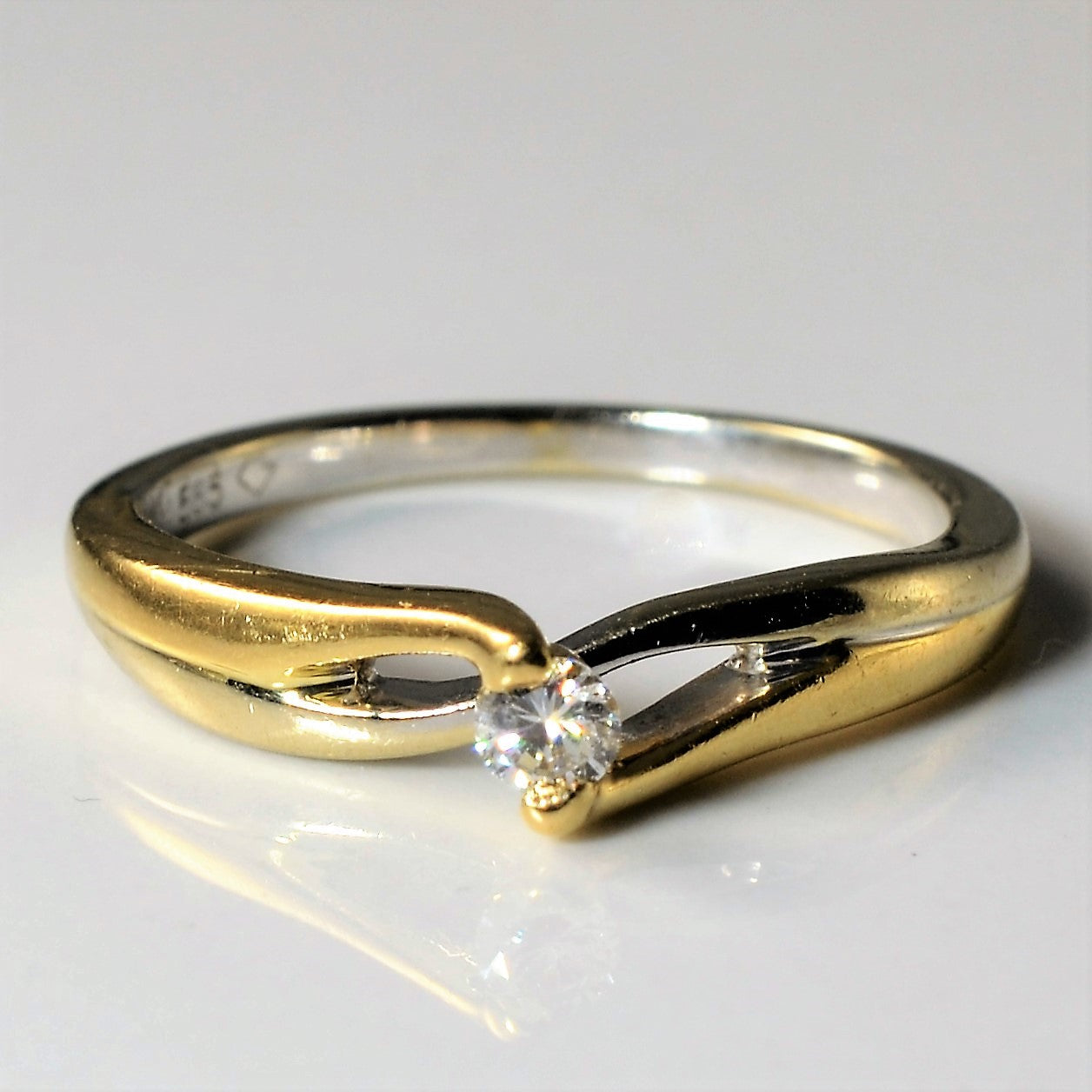 Solitaire Diamond Two Tone Gold Ring | 0.08ct | SZ 6.5 |