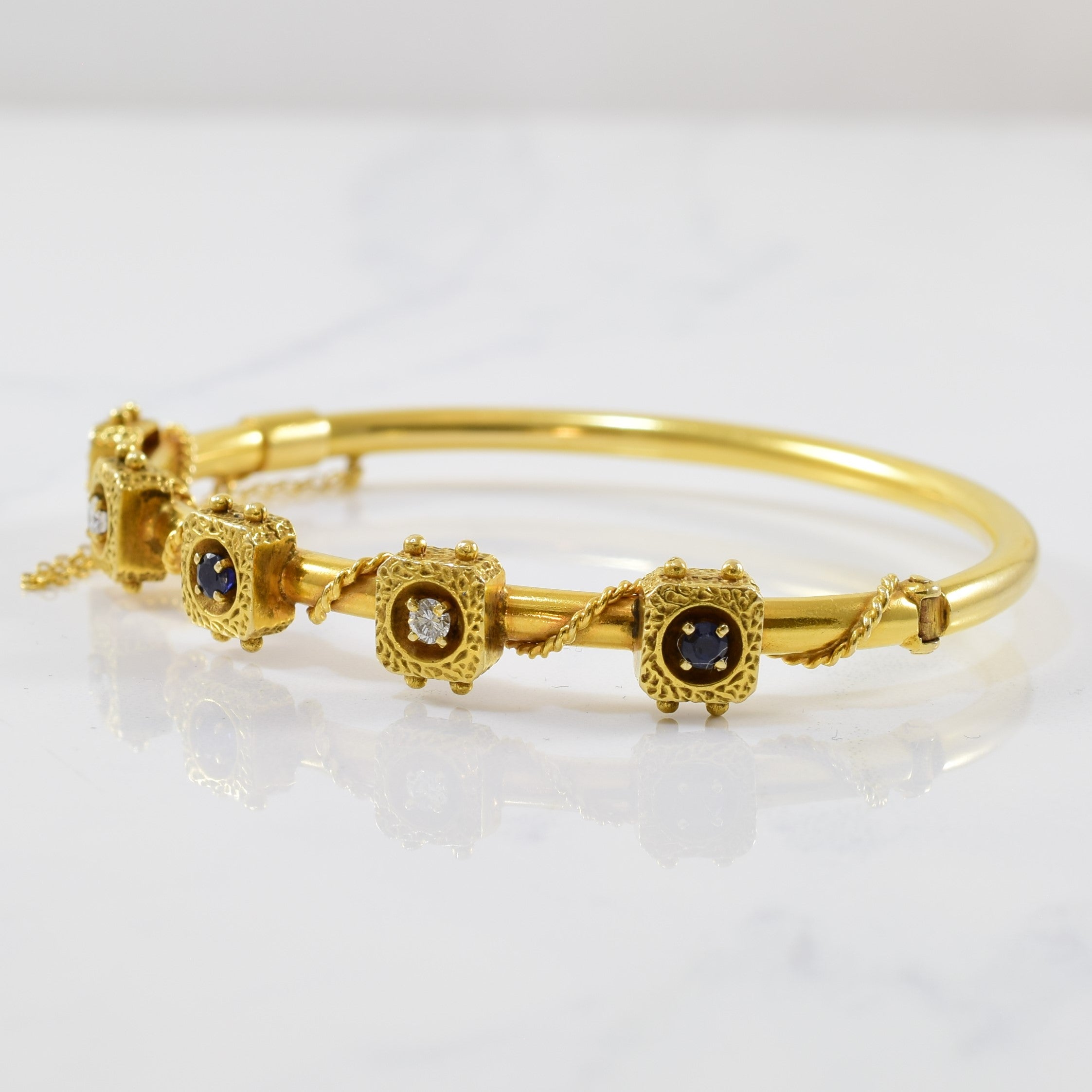 1950s Nautical Inspired Bangle Bracelet | 0.12ctw, 0.24ctw | 7" |