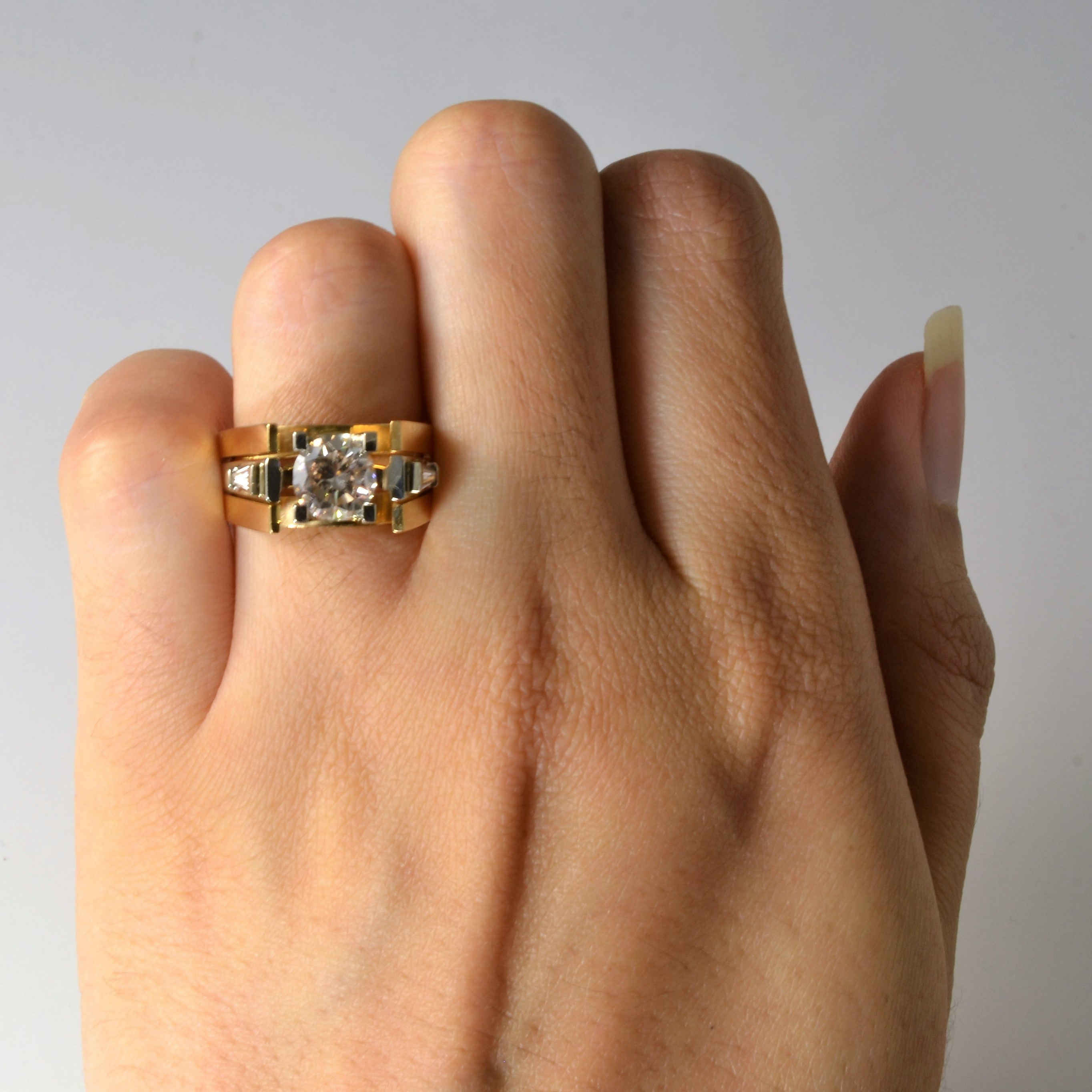 Bague de fiançailles bicolore et rehausseur | 1,47 ct | Taille 6,25 |