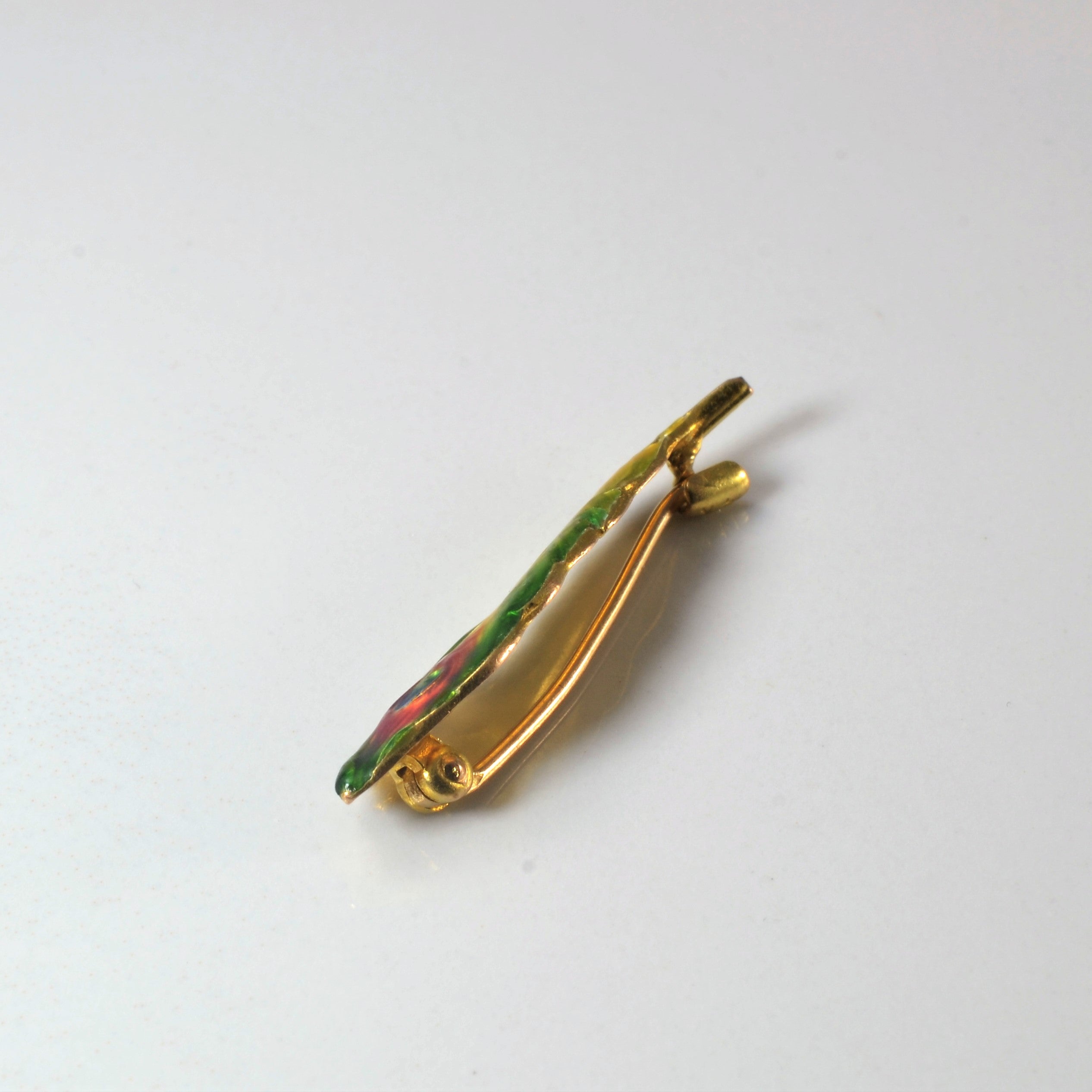 Broche plume de paon émaillée style milieu du siècle |