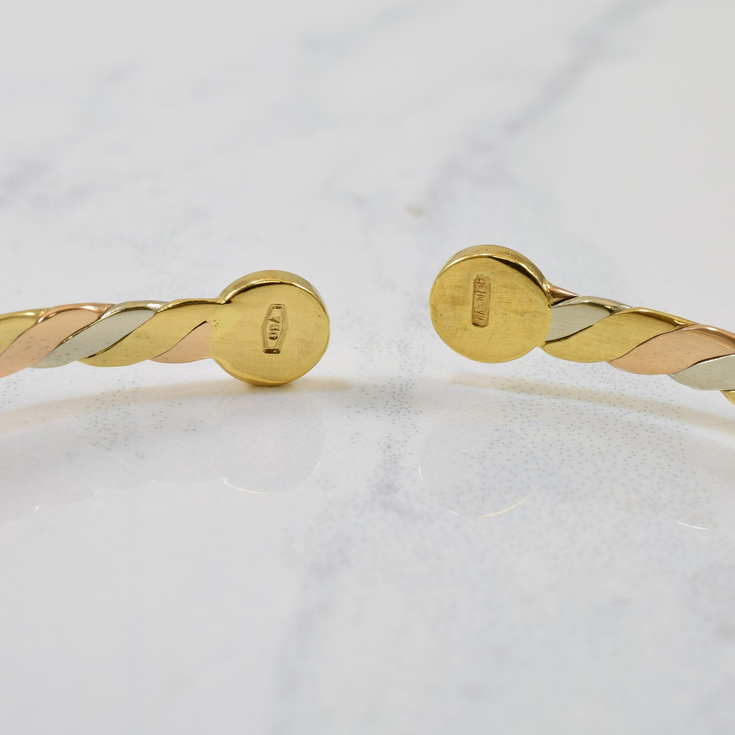 Italian Twisted Tri Tone Gold Bangle | 7" |