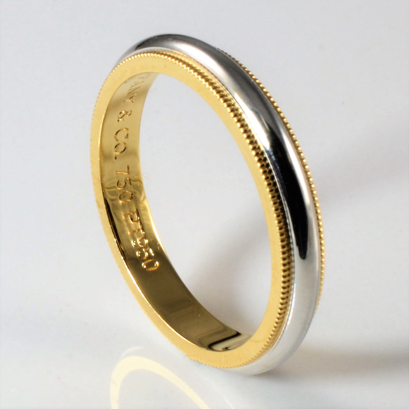 'Tiffany' Platinum and 18k Milgrain Together Band Ring | SZ 9