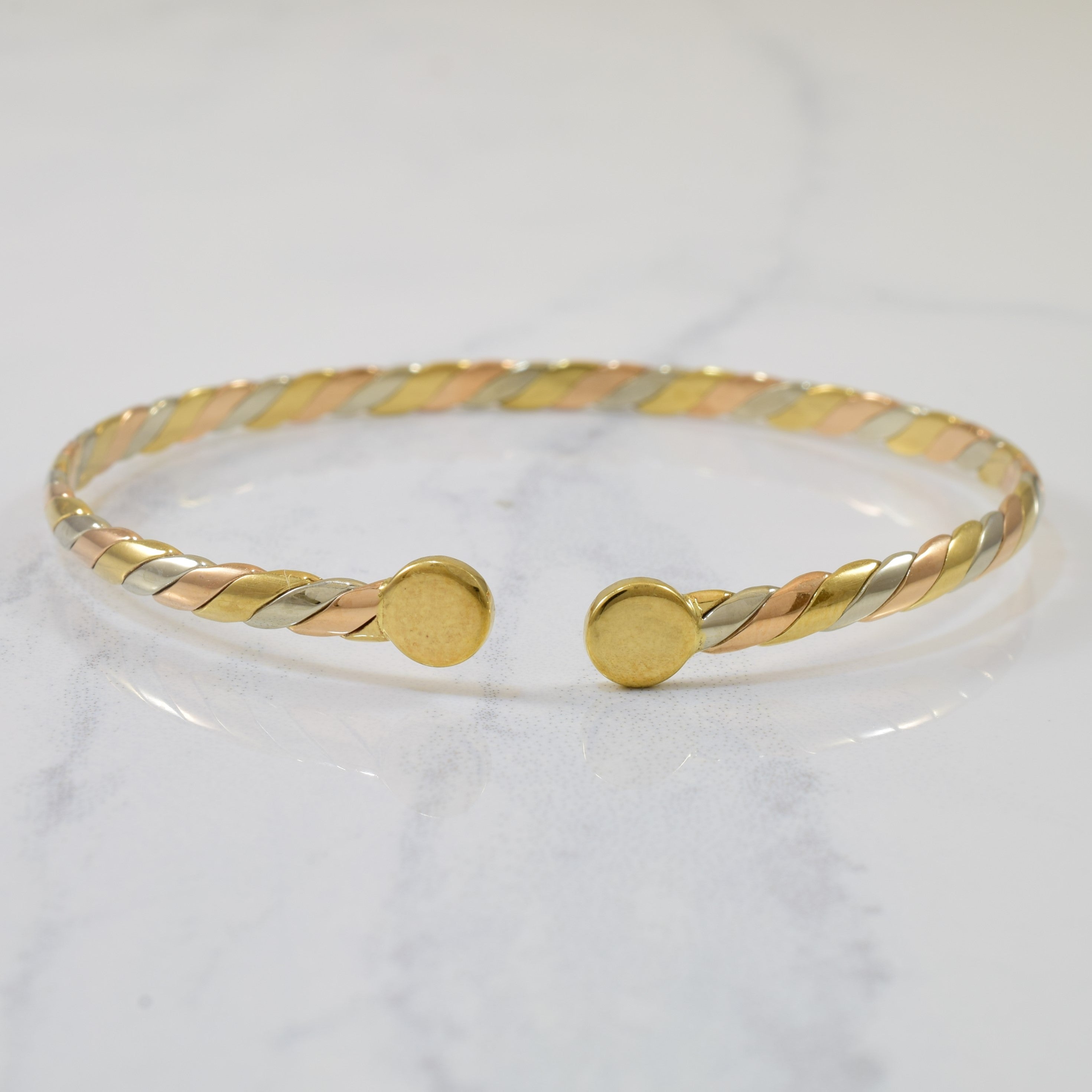 Italian Twisted Tri Tone Gold Bangle | 7" |