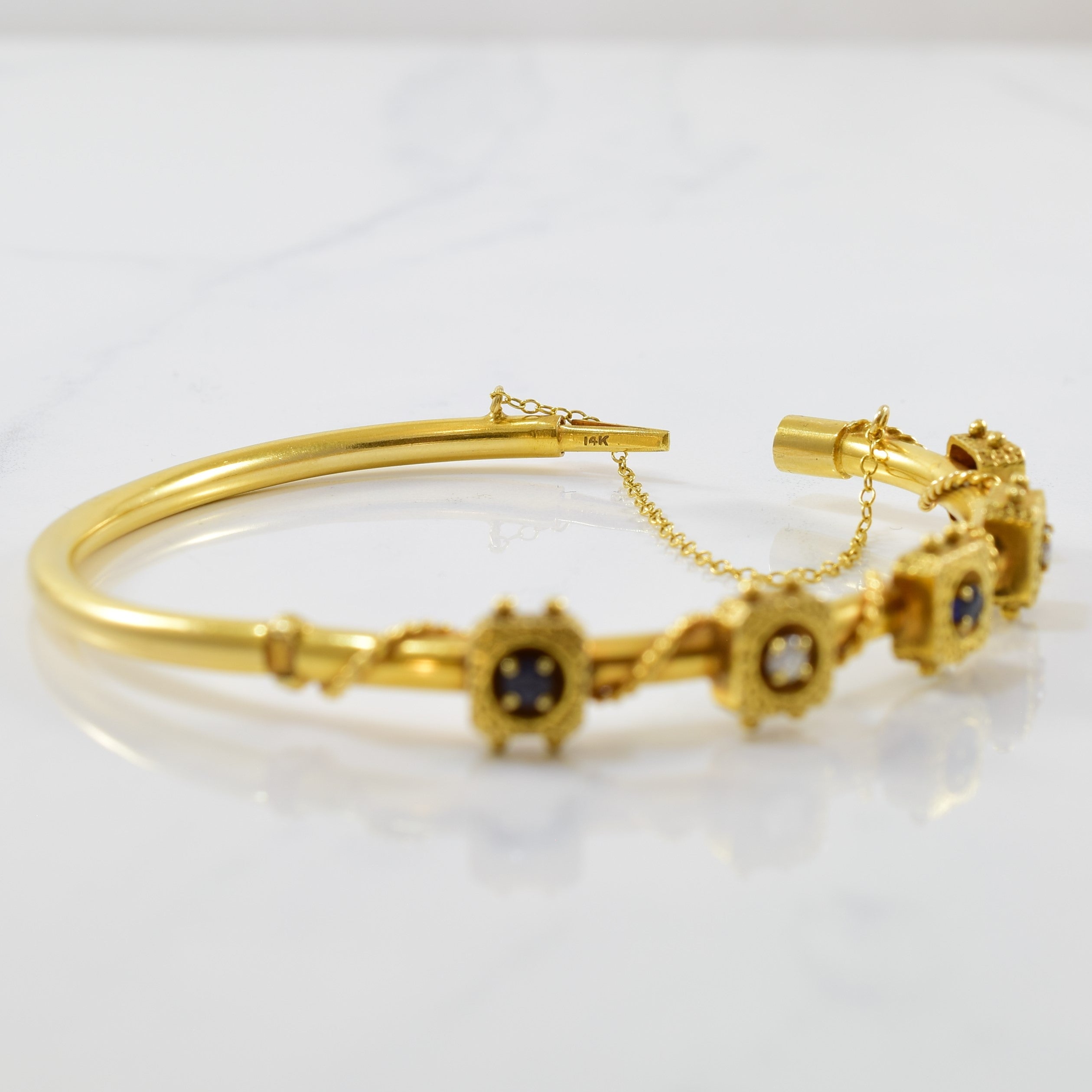 1950s Nautical Inspired Bangle Bracelet | 0.12ctw, 0.24ctw | 7" |