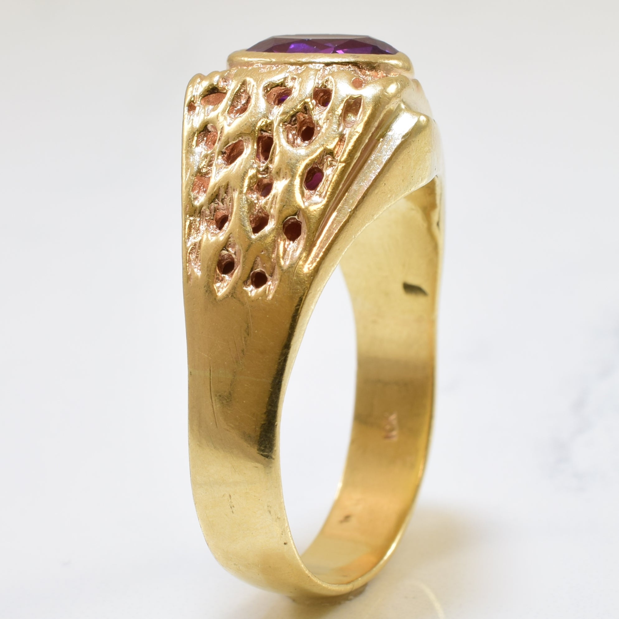 Offset Synthetic Purple Sapphire Ring | 3.28ct | SZ 14.25 |