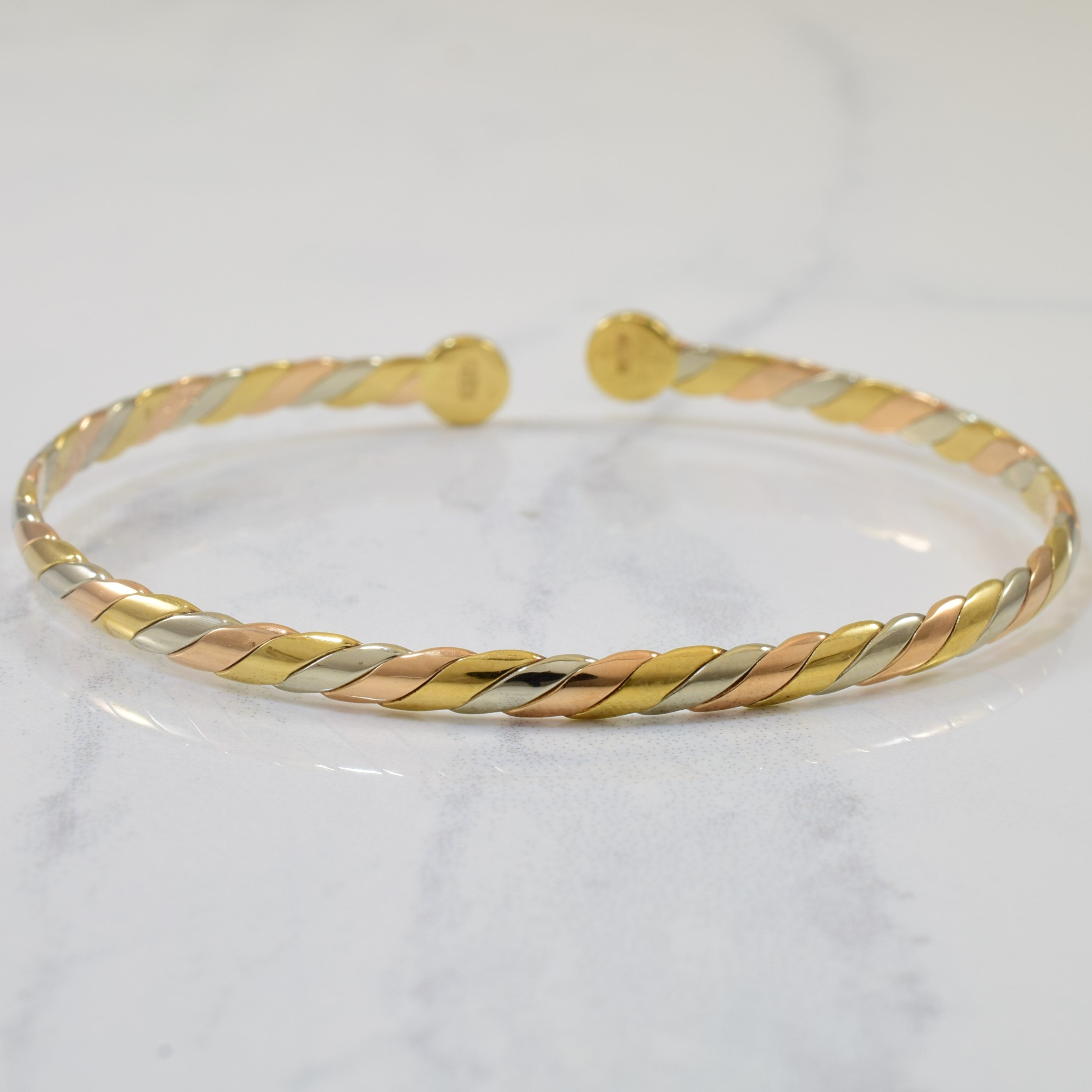 Italian Twisted Tri Tone Gold Bangle | 7" |