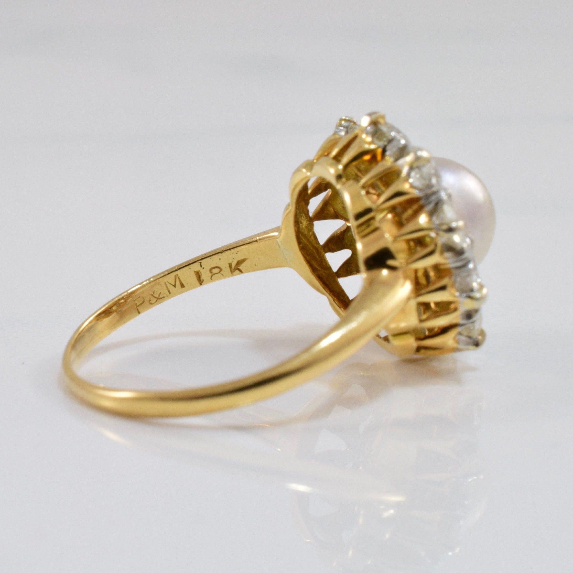 Victorian Era Pearl and Diamond Ring | 0.90 ctw SZ 5.5 |