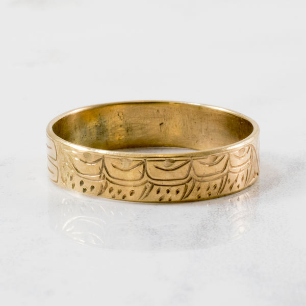 Hand Carved Indigenous Art Gold Band | SZ 8 |