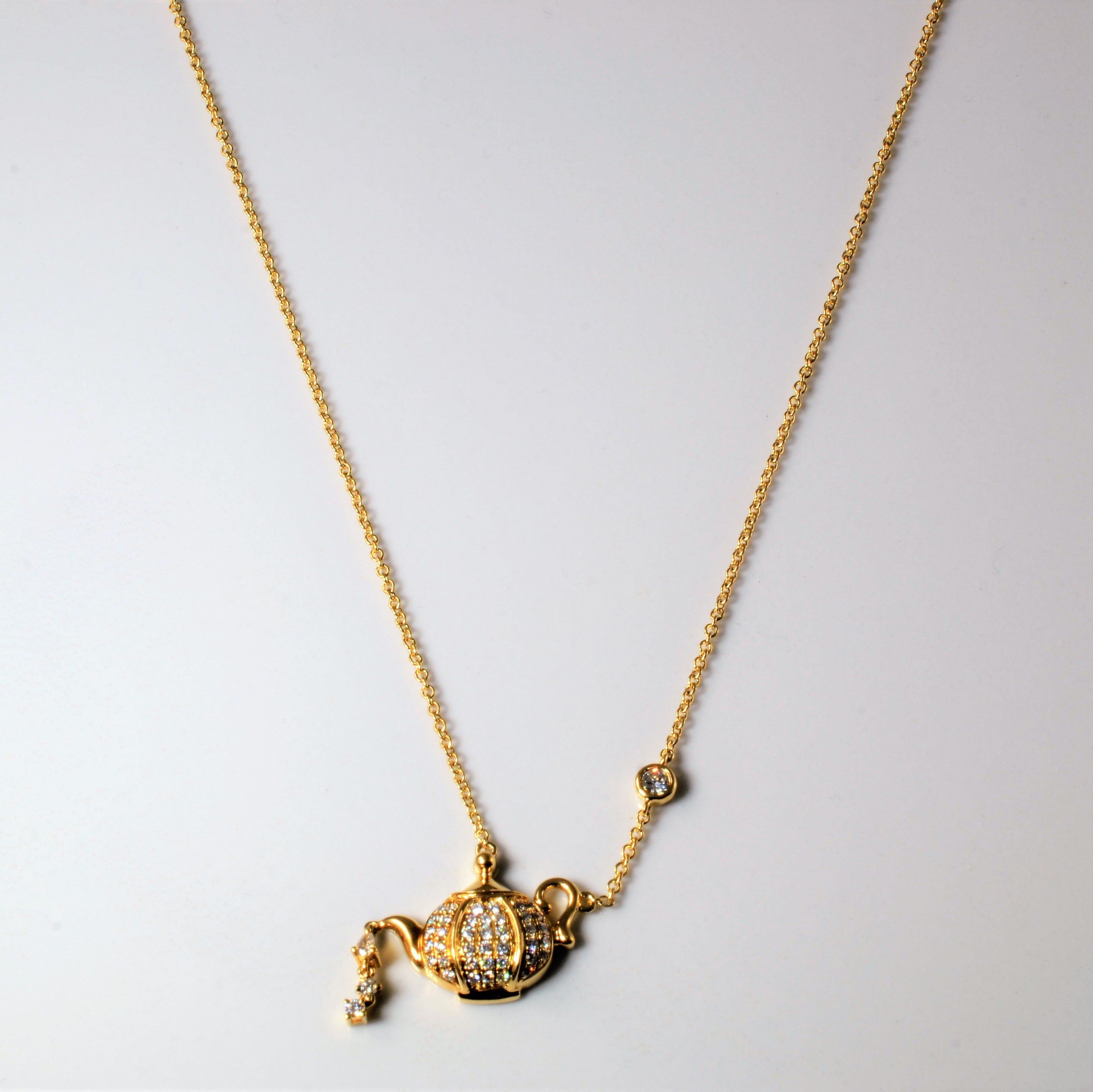 Fine Diamond Tea Pot Necklace | 0.32ctw | 17" |