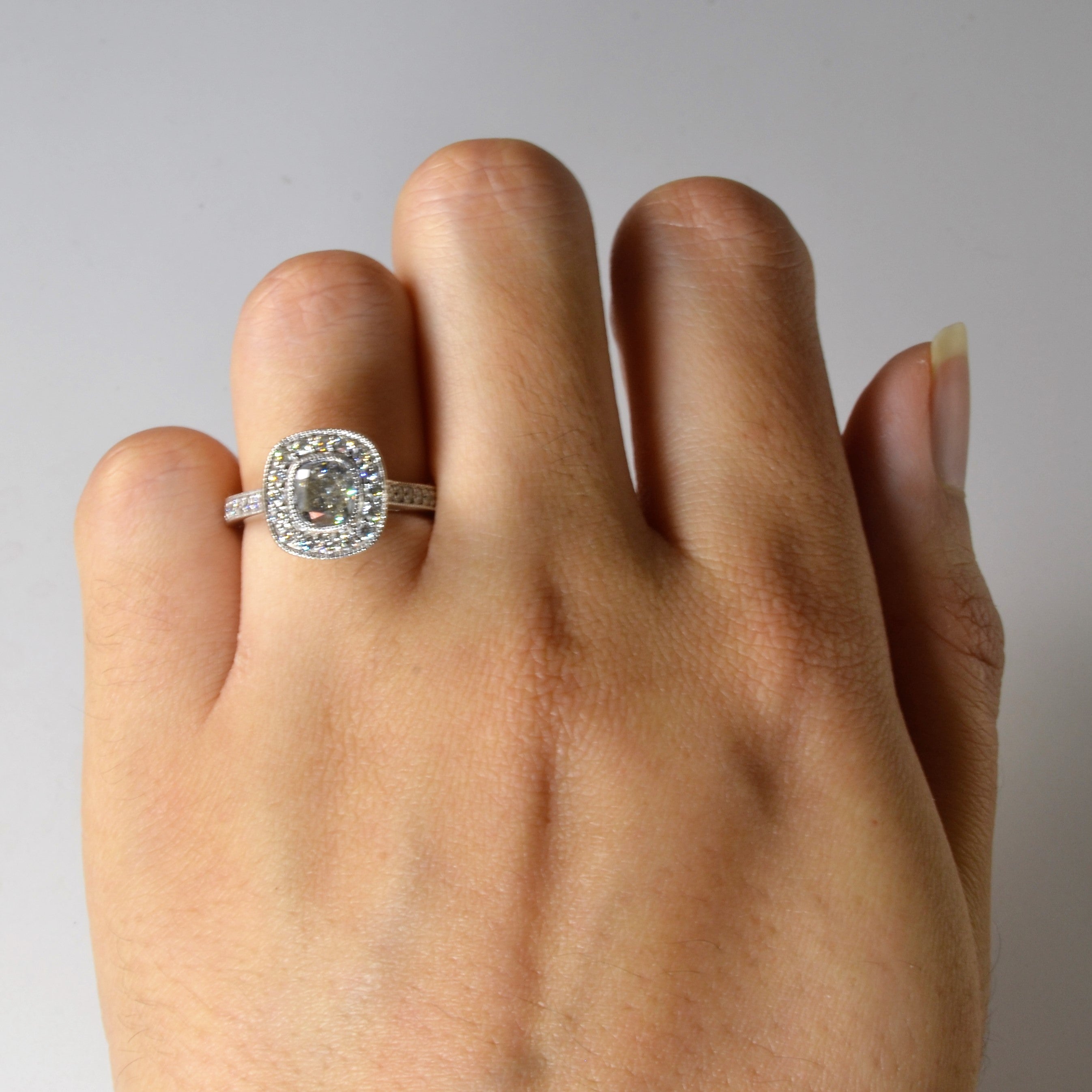 Cushion Cut Halo Diamond Engagement Ring | 1.47ctw | SZ 5 |