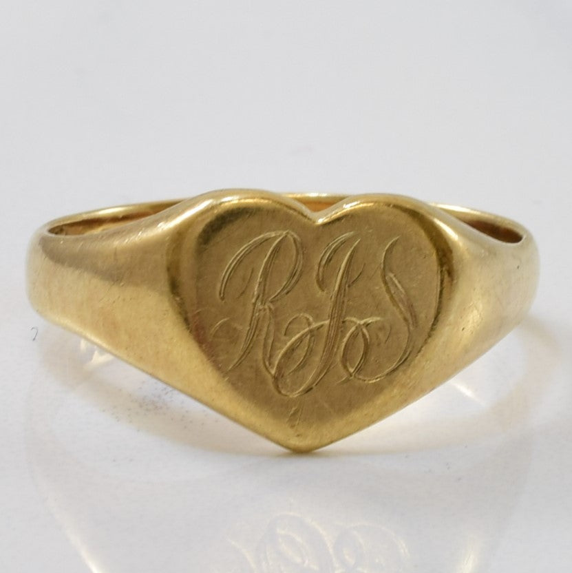 Bague chevalière en forme de cœur avec initiale « RJS » | Taille 6,75 |