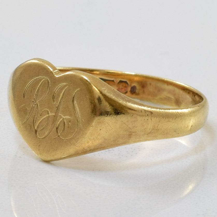 Bague chevalière en forme de cœur avec initiale « RJS » | Taille 6,75 |