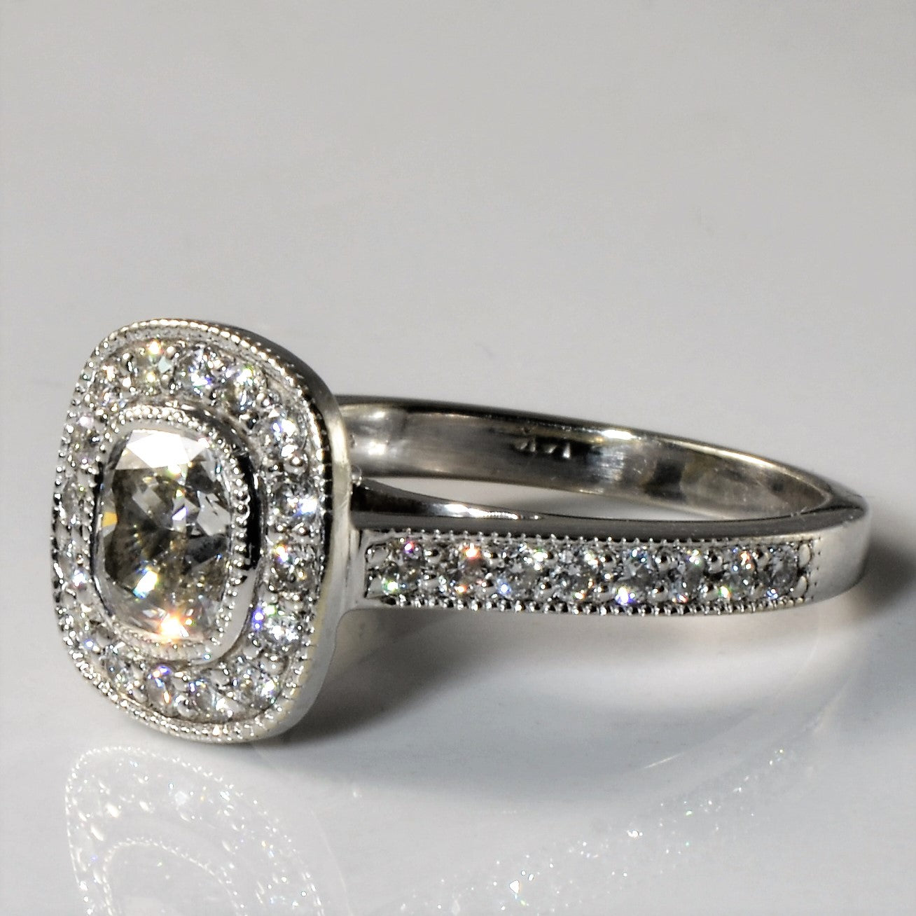 Cushion Cut Halo Diamond Engagement Ring | 1.47ctw | SZ 5 |