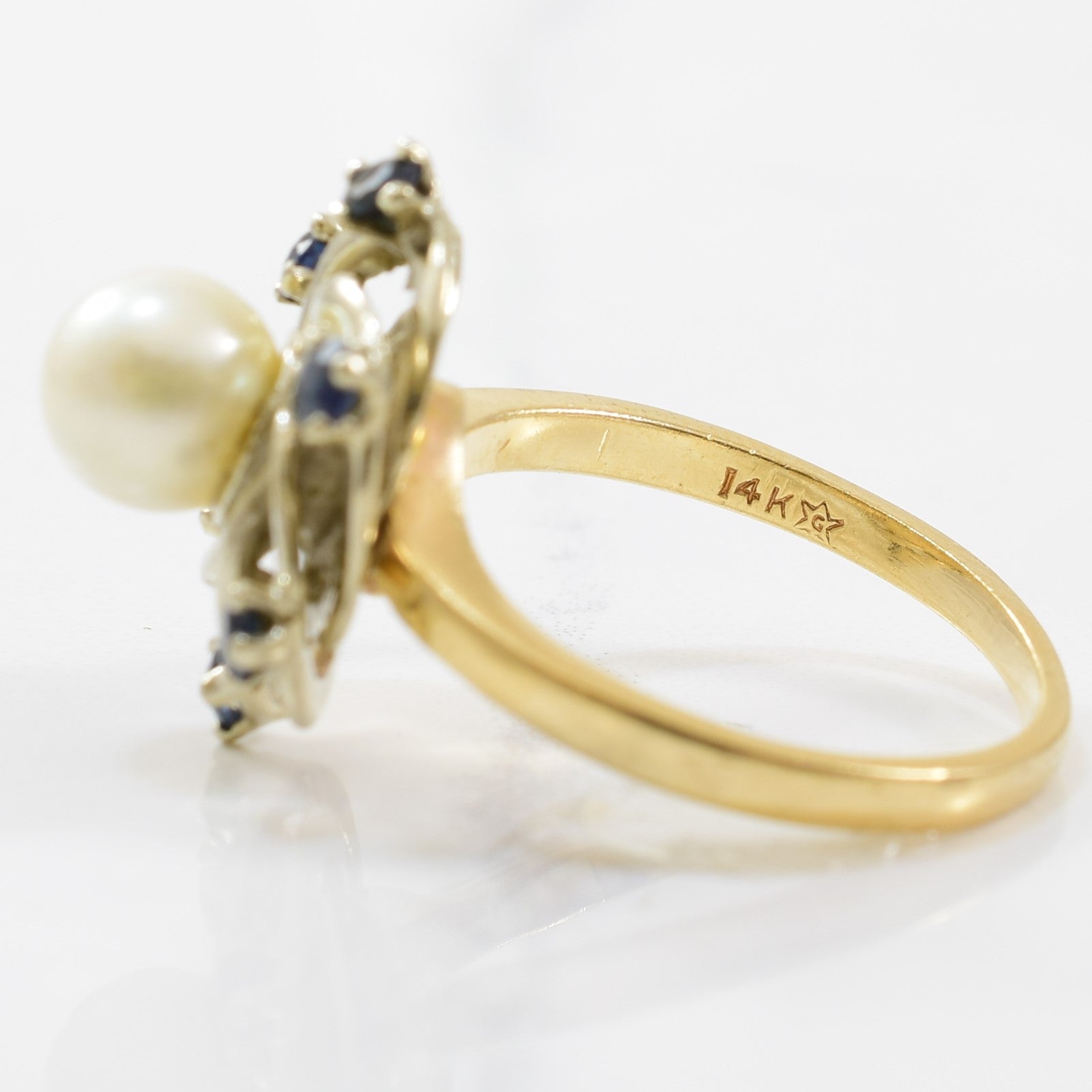 Pearl & Blue Sapphire Cocktail Ring | 0.60ctw, 1.90ct | SZ 7.5 |