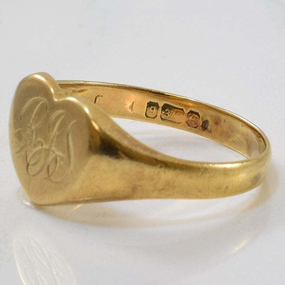 Bague chevalière en forme de cœur avec initiale « RJS » | Taille 6,75 |