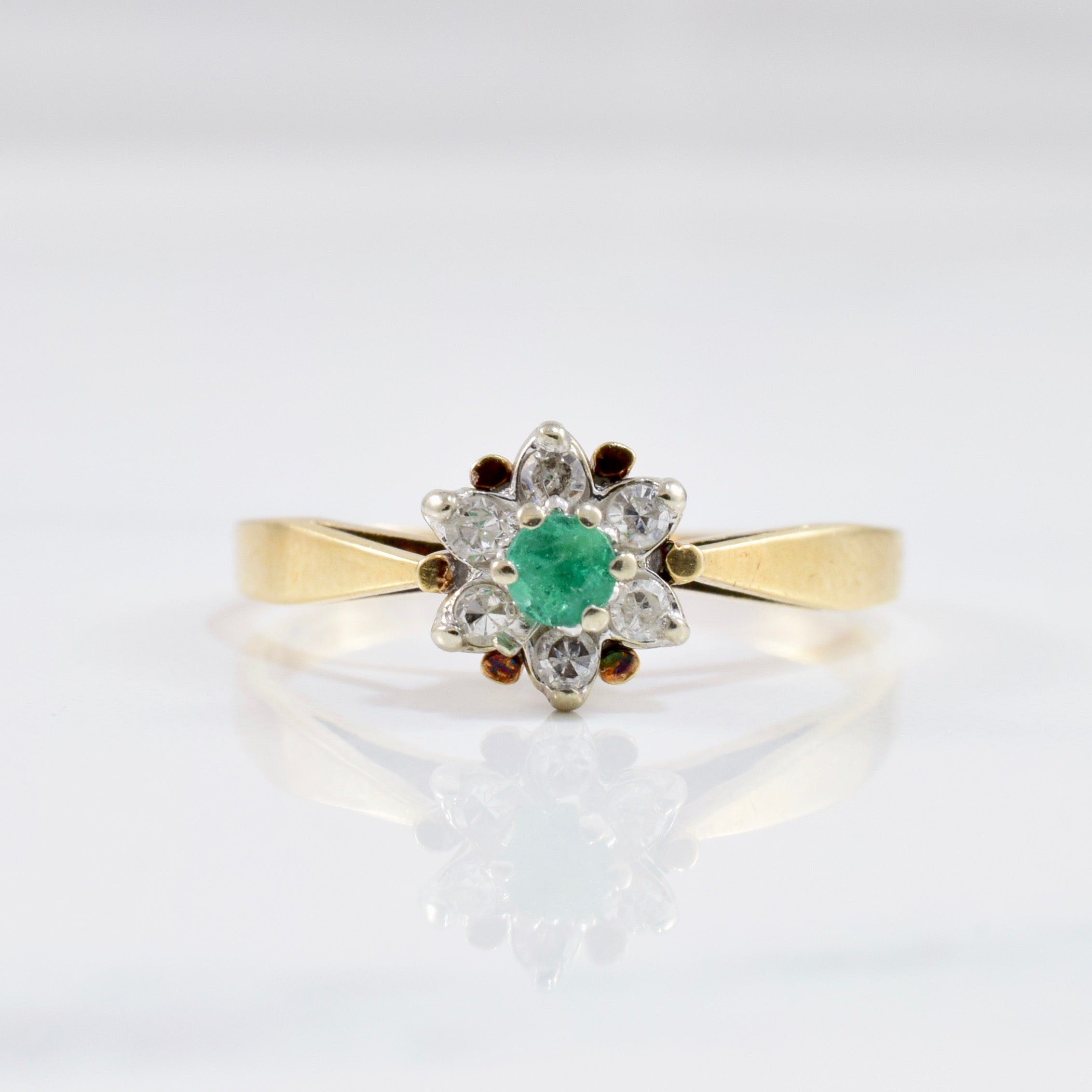 Floral Emerald & Diamond Ring | 0.09 ctw SZ 6.25 |
