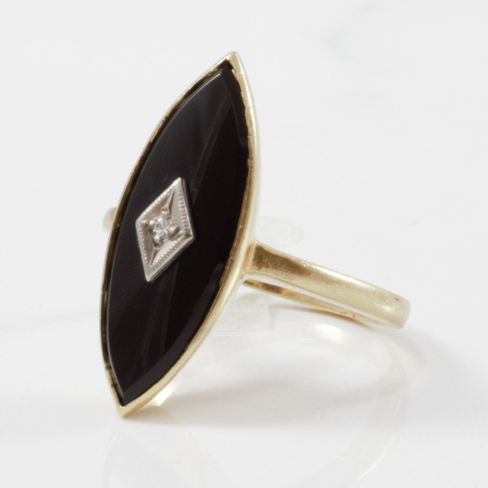Marquise Onyx & Diamond Ring Circa 1940's | 1.00ct | SZ 5.75 |