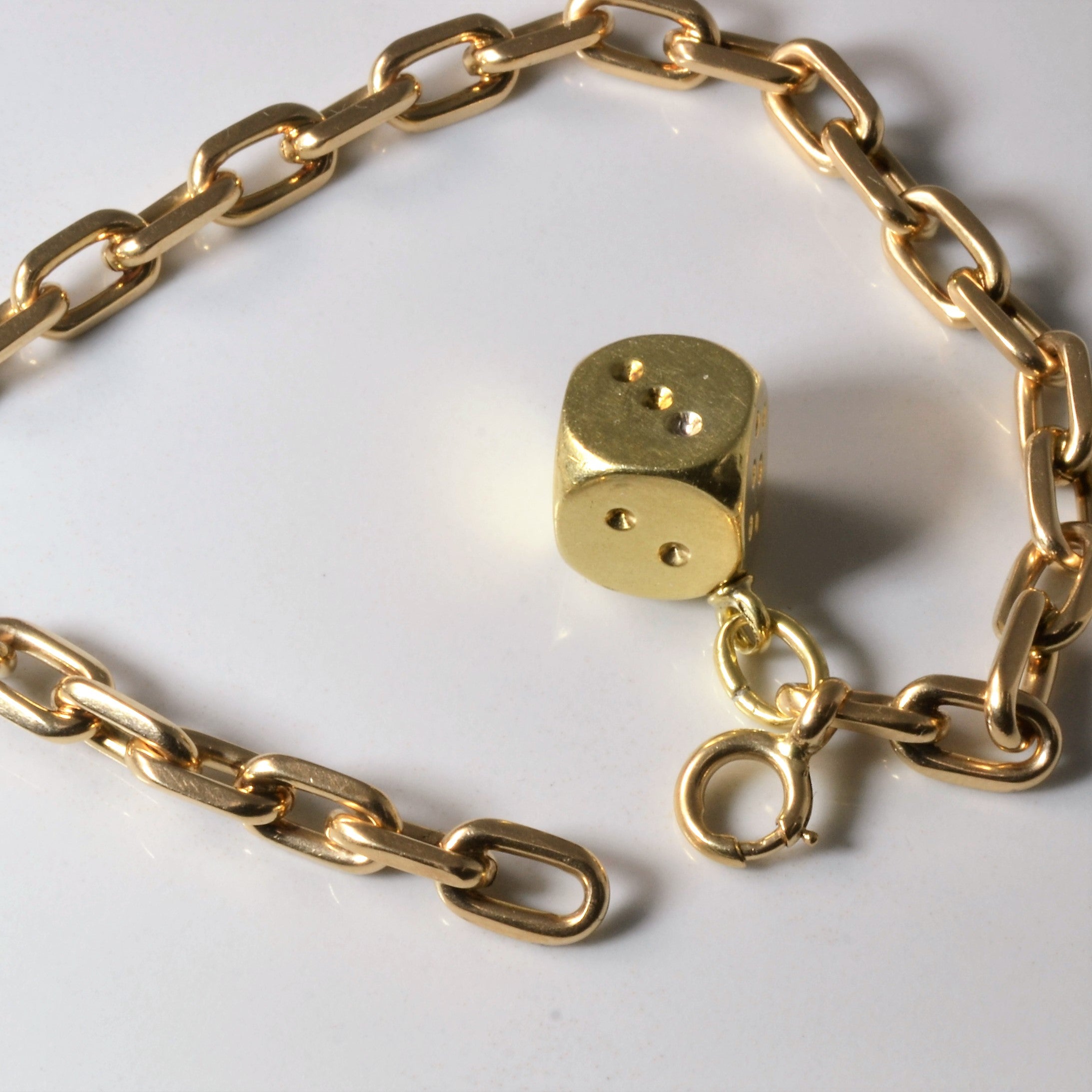 14k Yellow Gold Die Charm Bracelet | 8" |