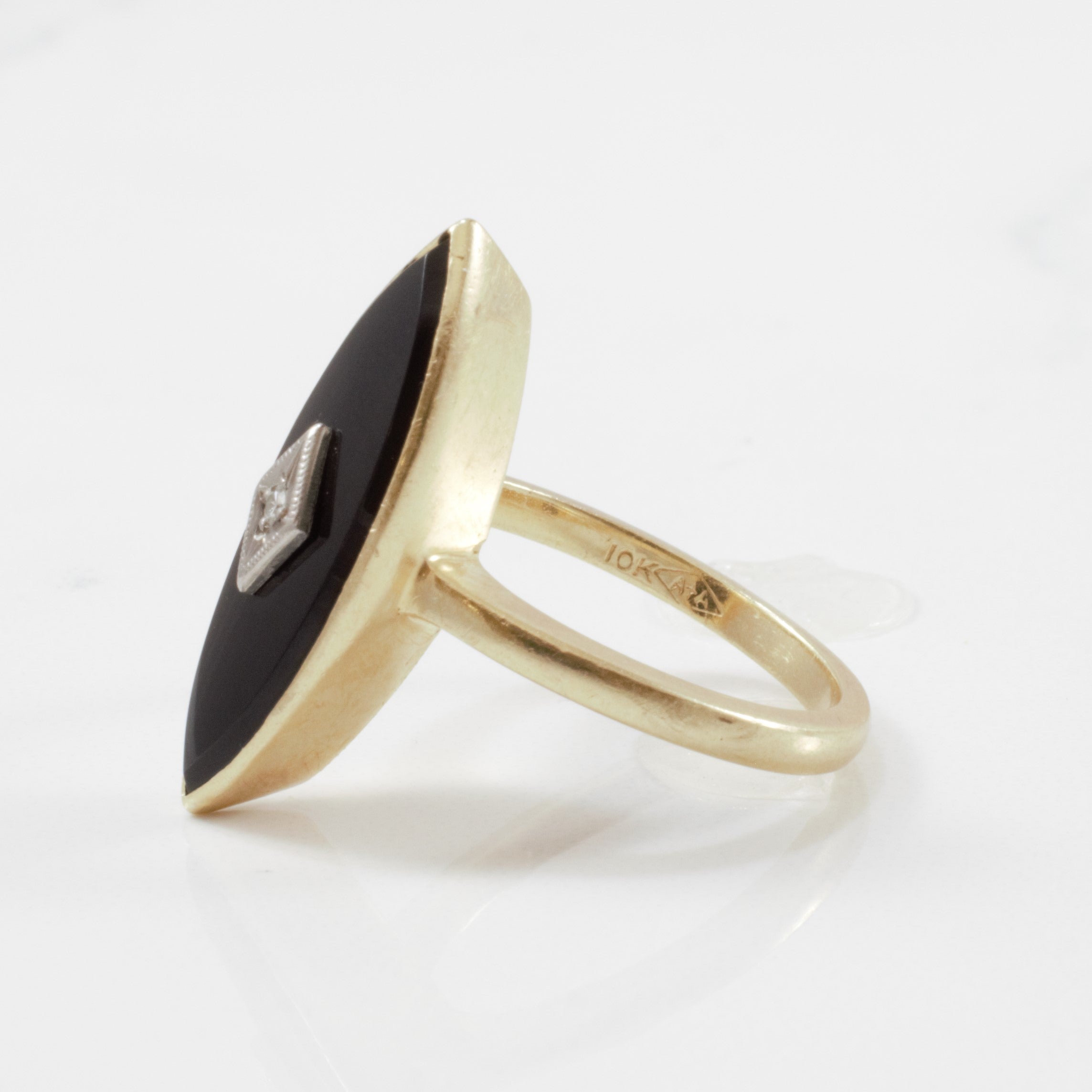 Marquise Onyx & Diamond Ring Circa 1940's | 1.00ct | SZ 5.75 |