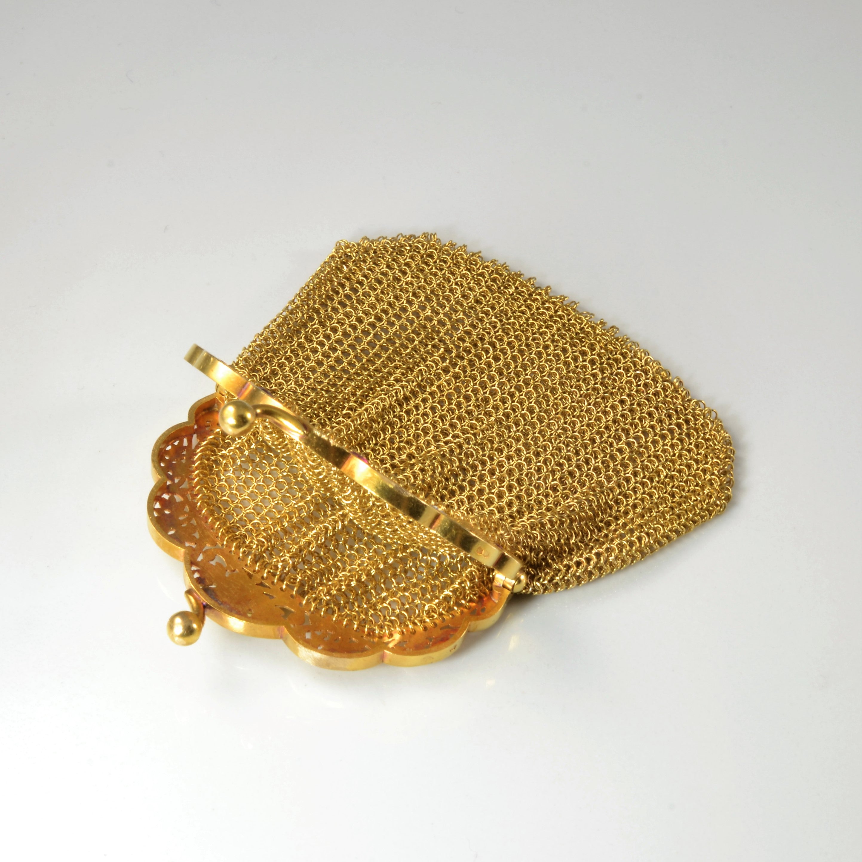 18k Victorian Era Woven Gold Purse | 0.15ctw, 0.42ctw |