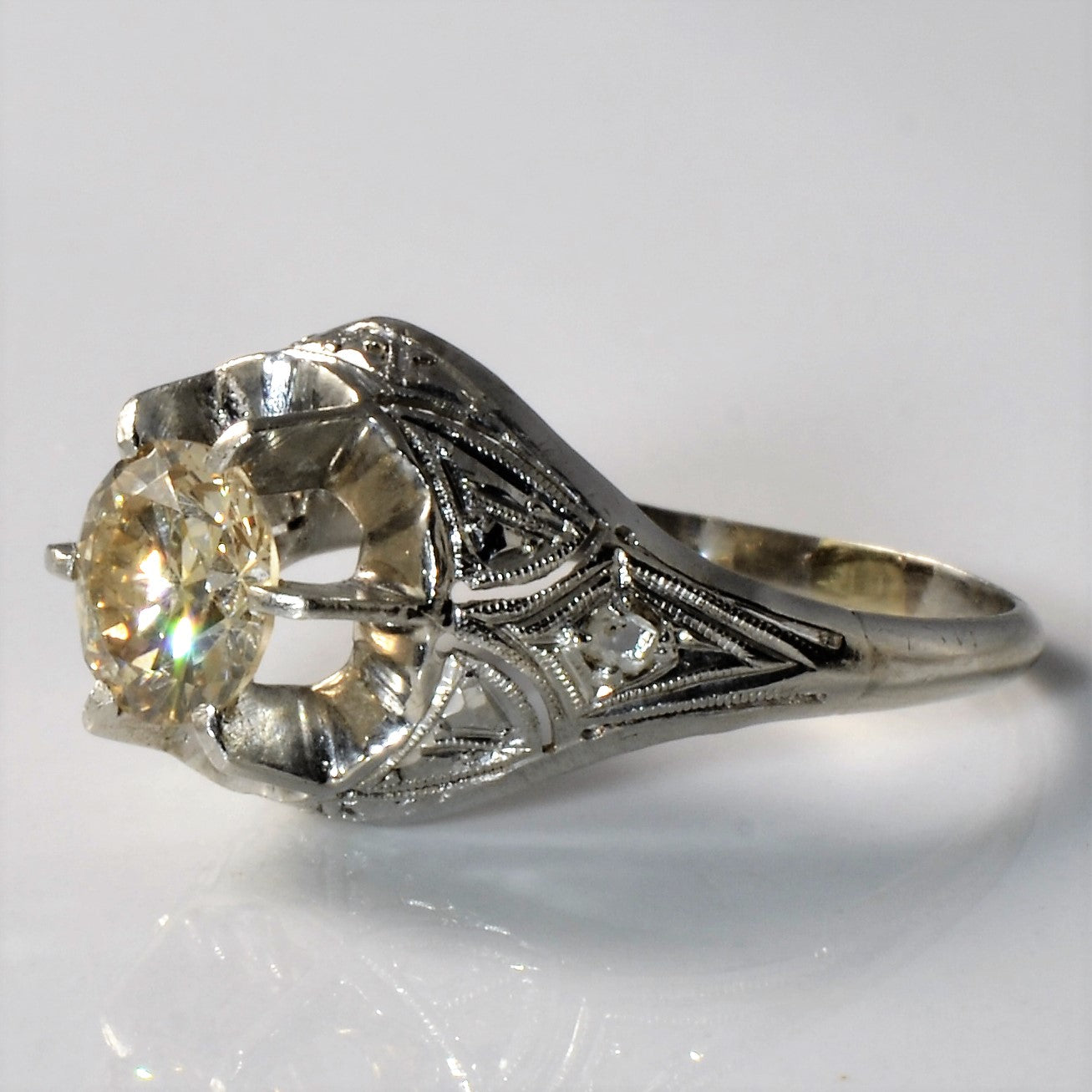 Art Deco Belcher Set Diamond Ring | 0.96ct SI2/I1 N/O, 0.02ctw | SZ 7.5 |