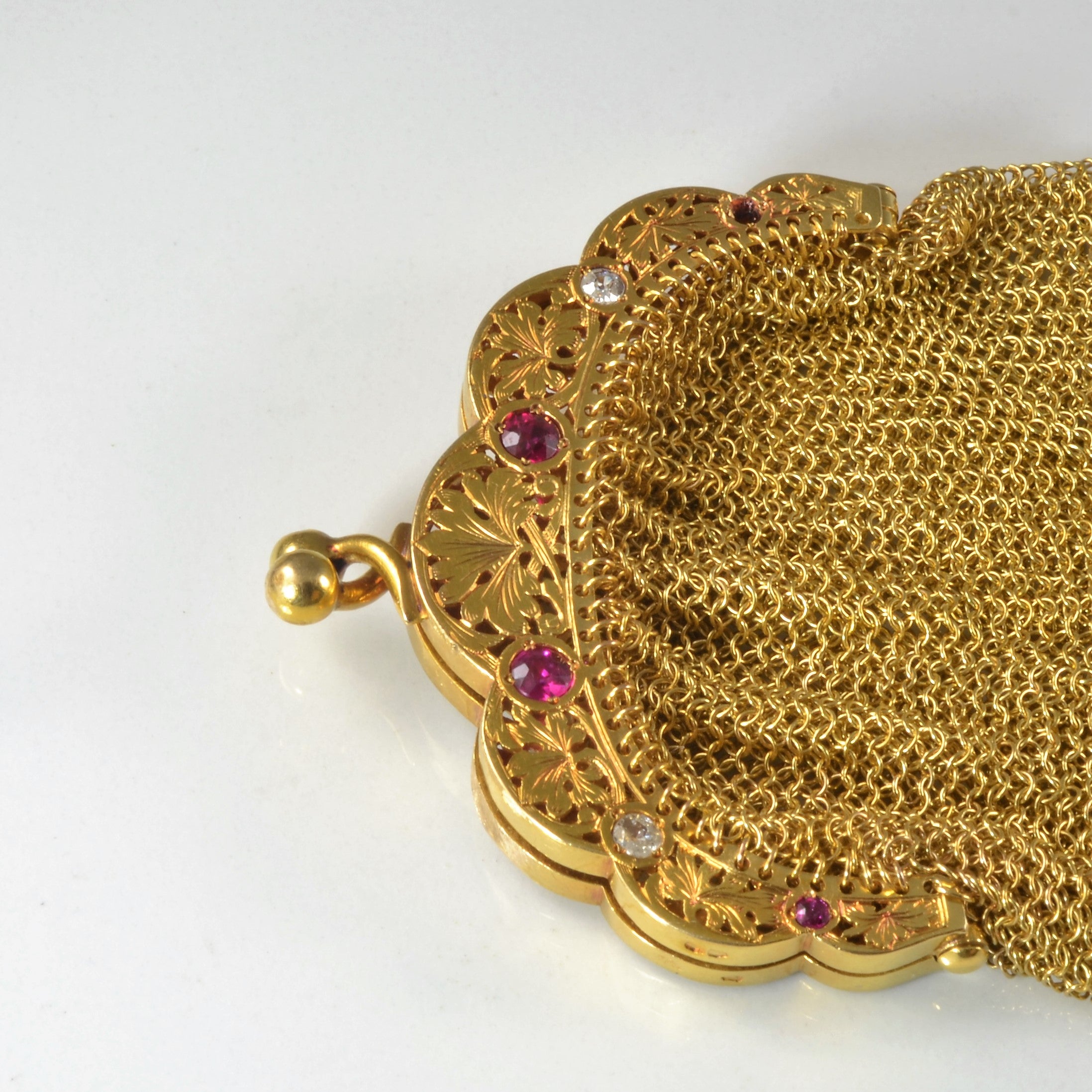18k Victorian Era Woven Gold Purse | 0.15ctw, 0.42ctw |