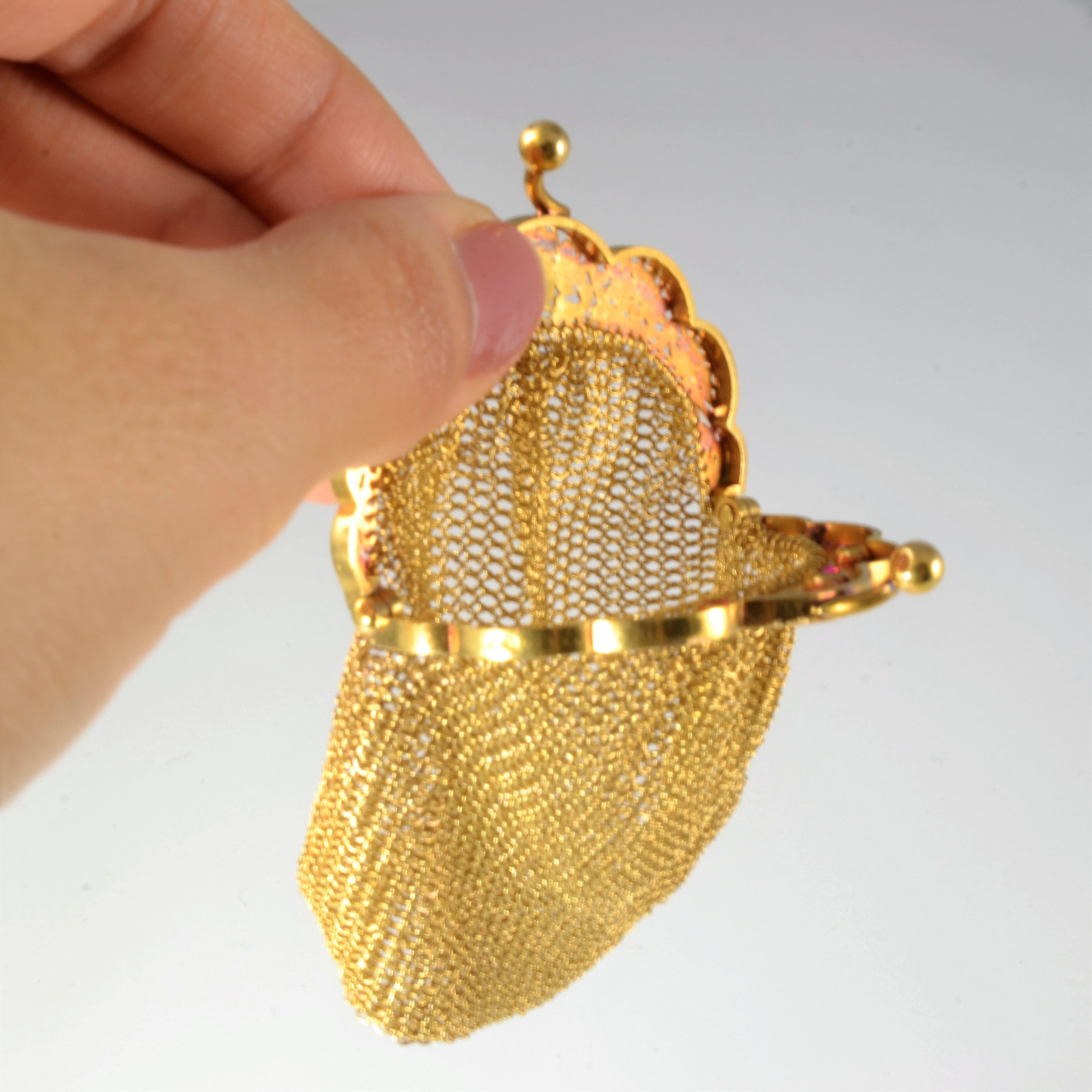 18k Victorian Era Woven Gold Purse | 0.15ctw, 0.42ctw |